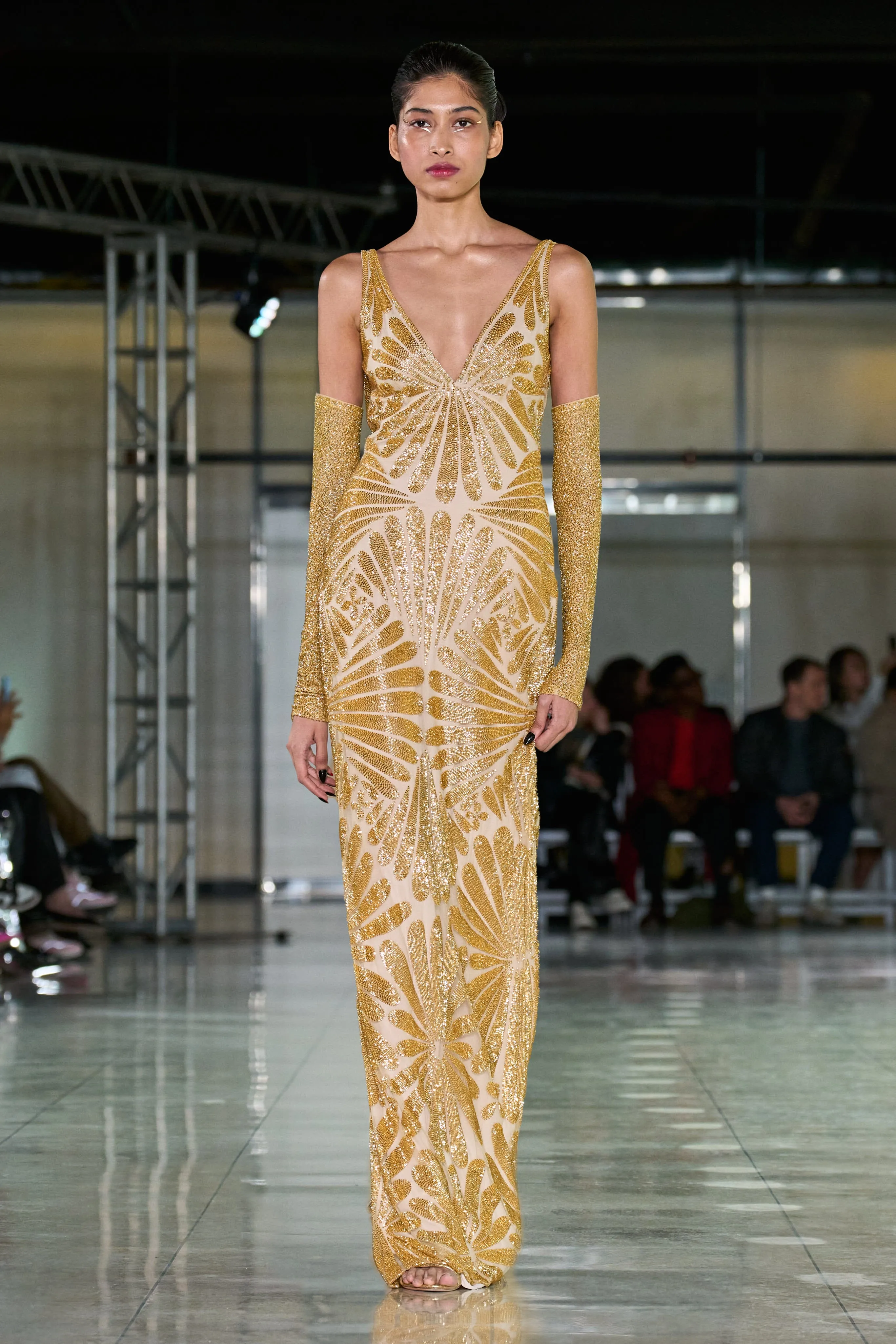BEADED V-NECK GOWN WITH COWL BACK sold by Naeem Khan