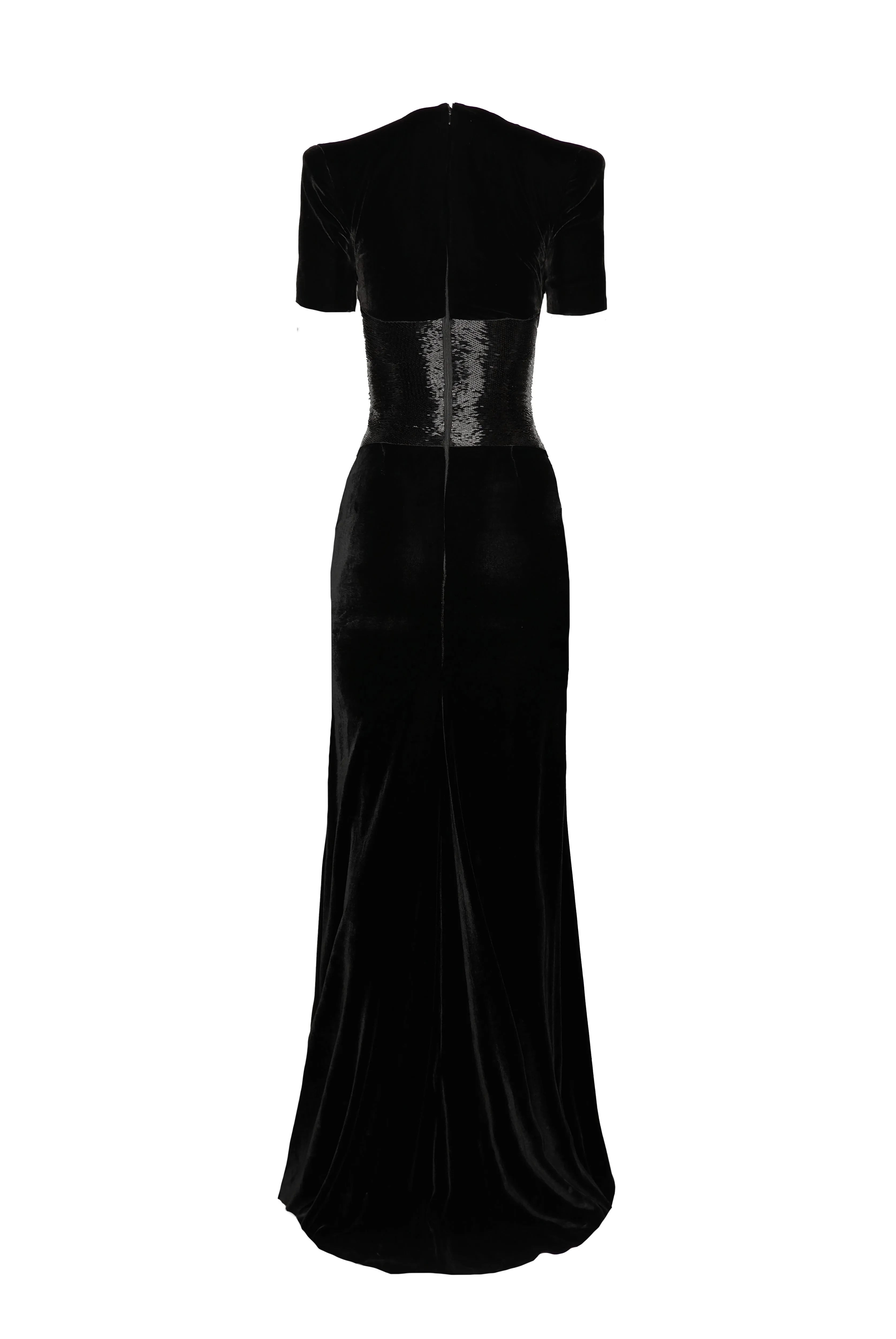 V-NECK PLEATED COLUMN GOWN WITH BEADED WAIST sold by Naeem Khan product image thumbnail 3