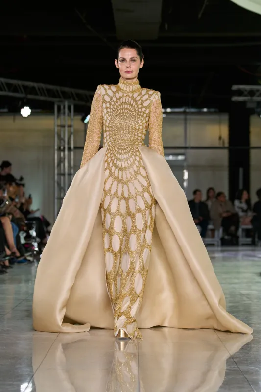 BEADED MOCK NECK GOWN WITH LONG SLEEVES sold by Naeem Khan