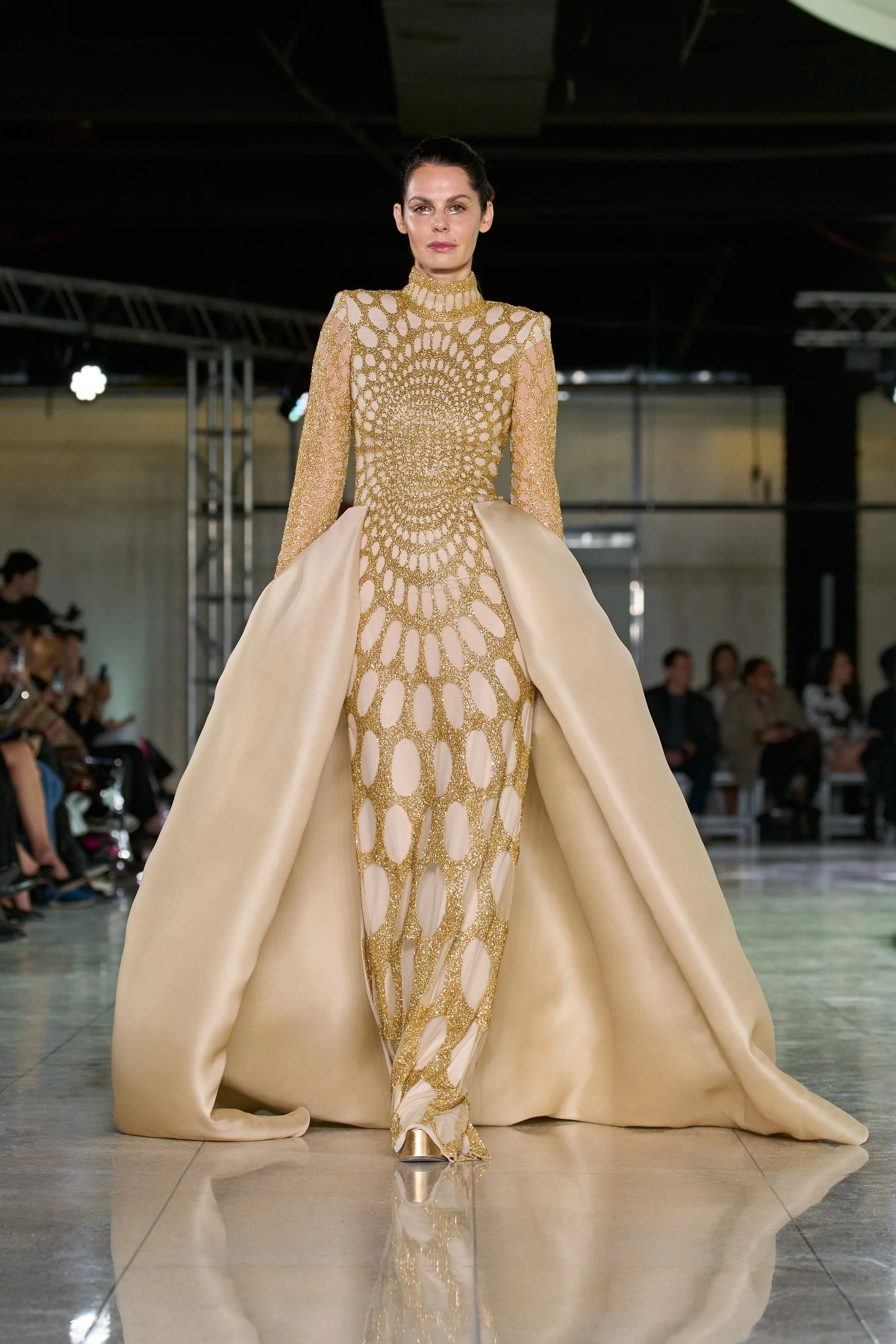 BEADED MOCK NECK GOWN WITH LONG SLEEVES sold by Naeem Khan