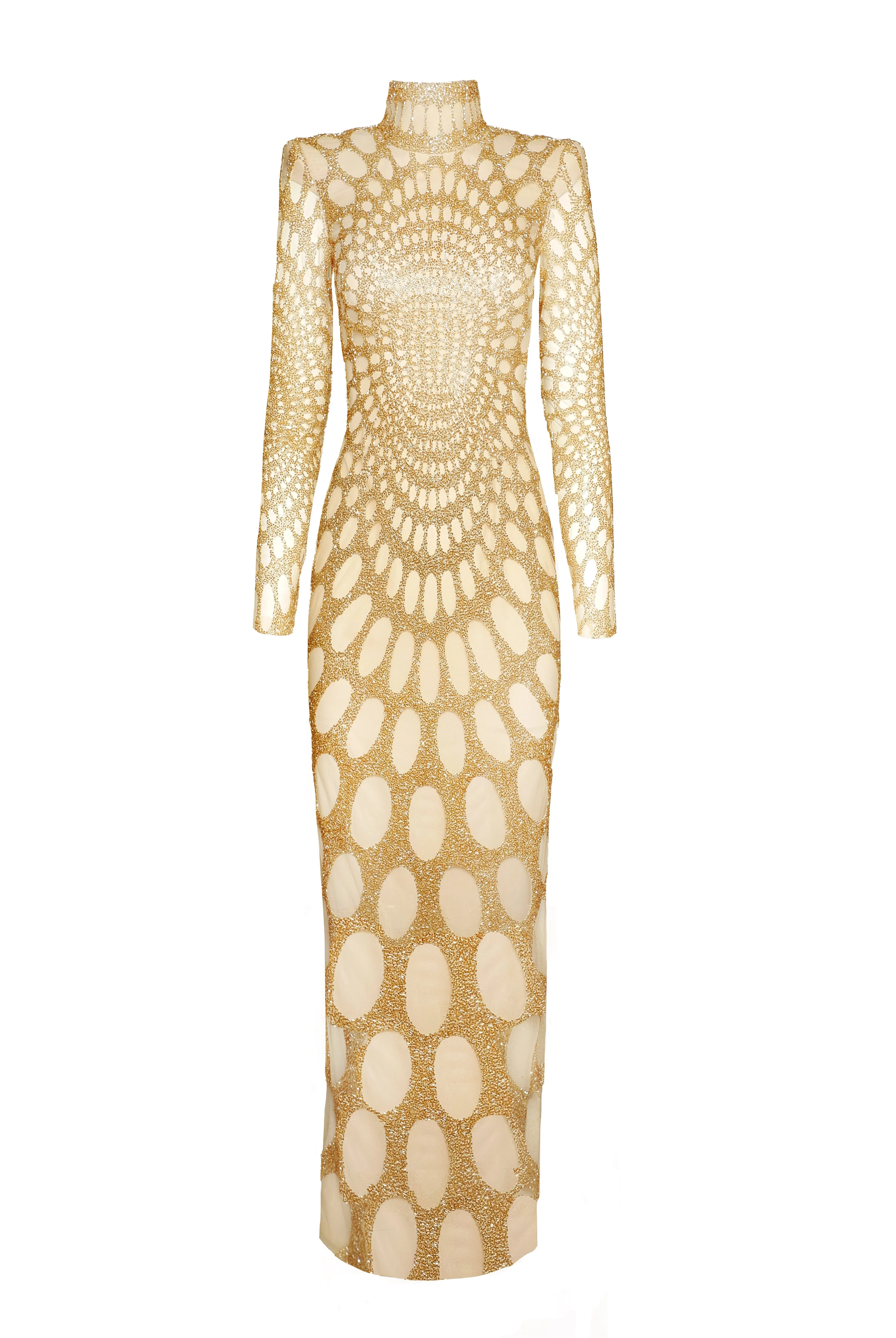 BEADED MOCK NECK GOWN WITH LONG SLEEVES sold by Naeem Khan product image thumbnail 2