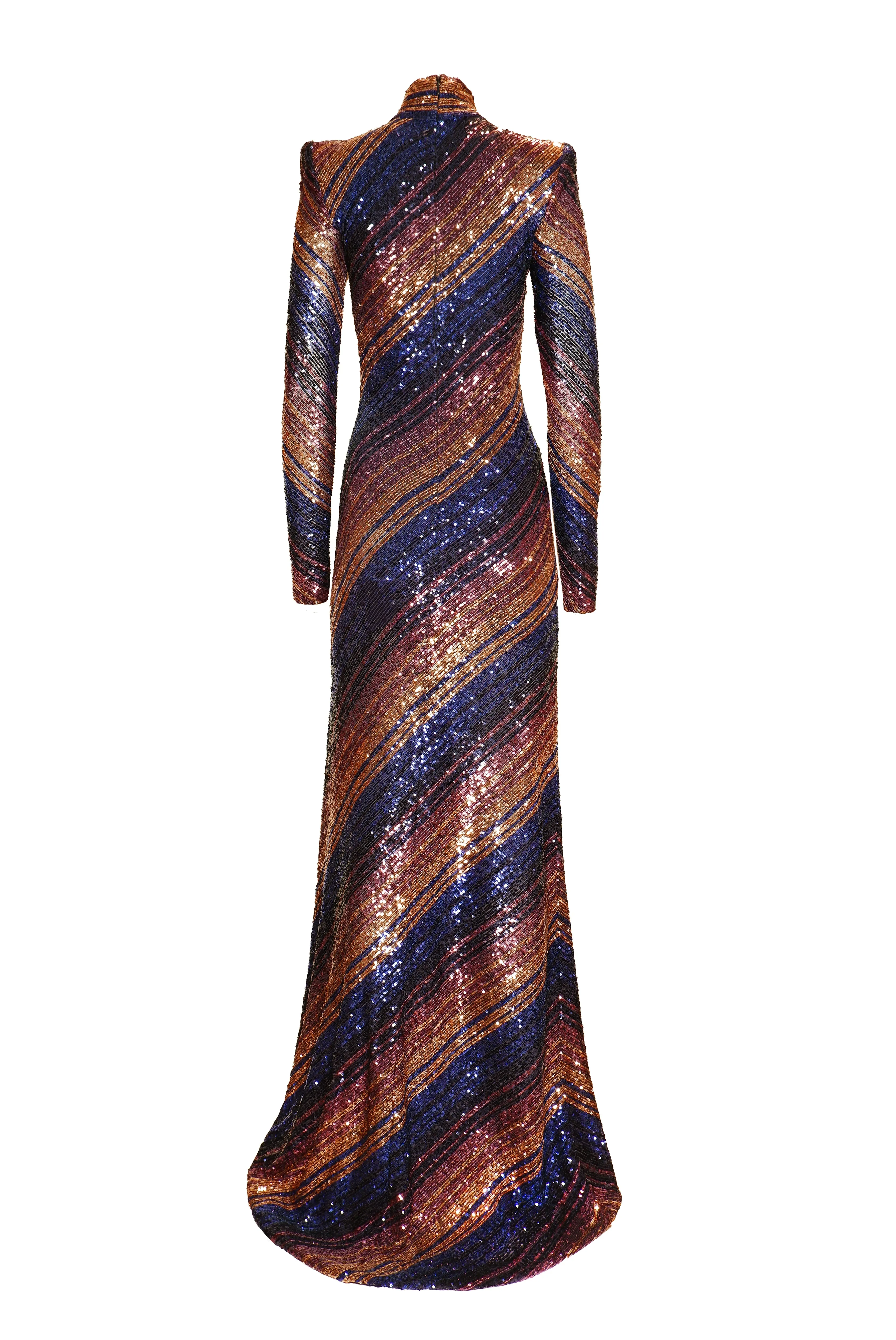 STRETCH SEQUIN LONG SLEEVE MOCK NECK GOWN sold by Naeem Khan product image thumbnail 3