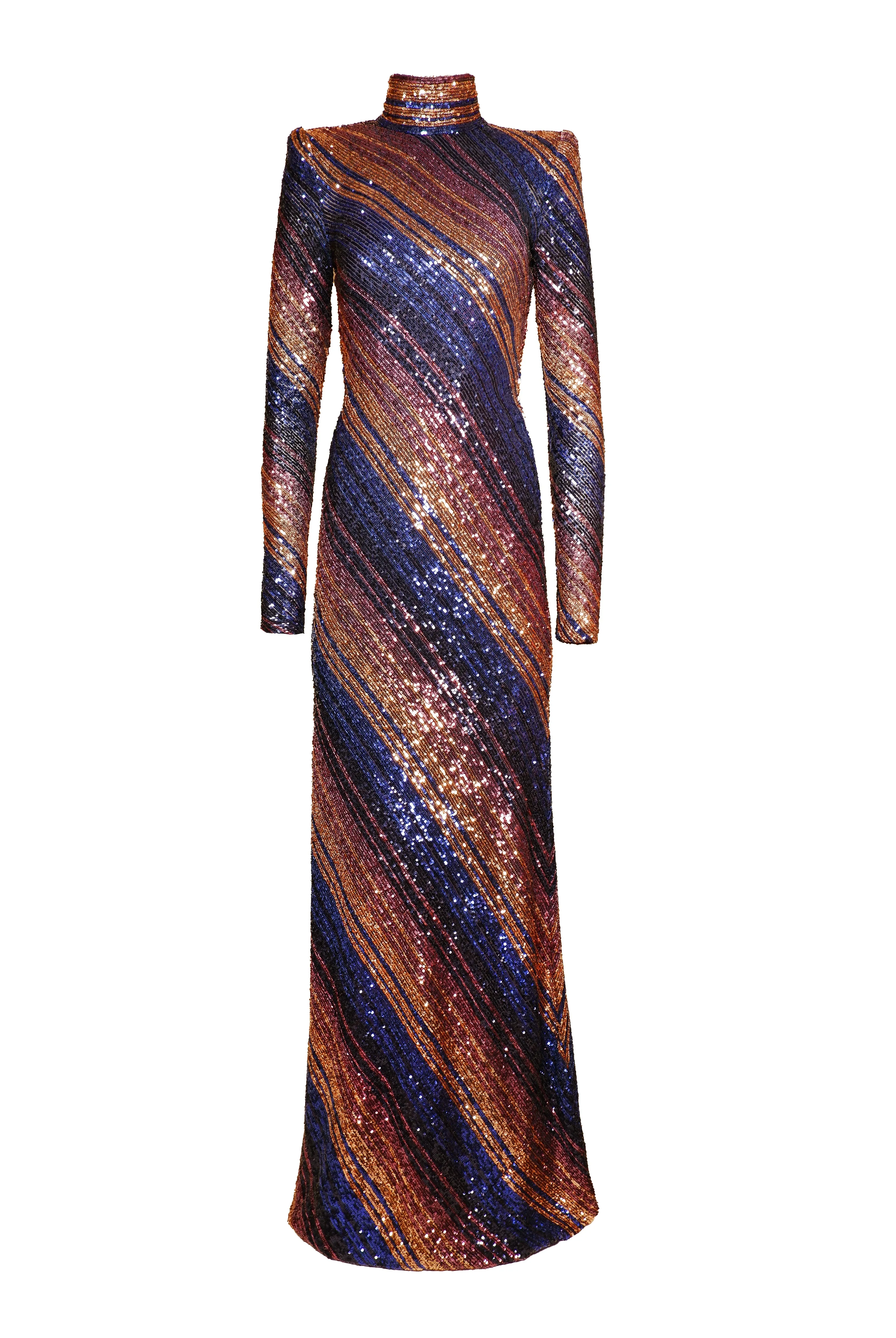 STRETCH SEQUIN LONG SLEEVE MOCK NECK GOWN sold by Naeem Khan product image thumbnail 2