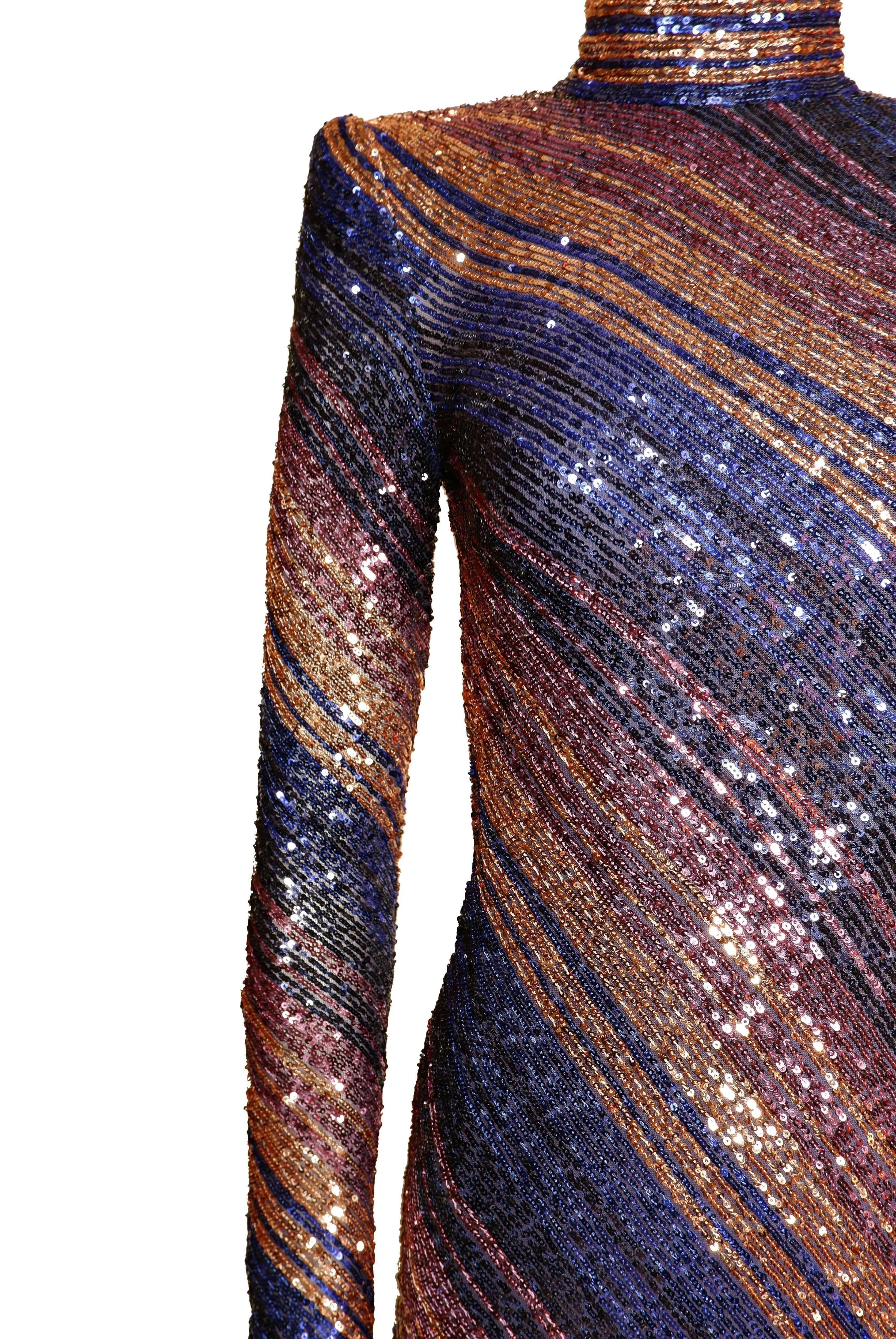 STRETCH SEQUIN LONG SLEEVE MOCK NECK GOWN sold by Naeem Khan product image thumbnail 4