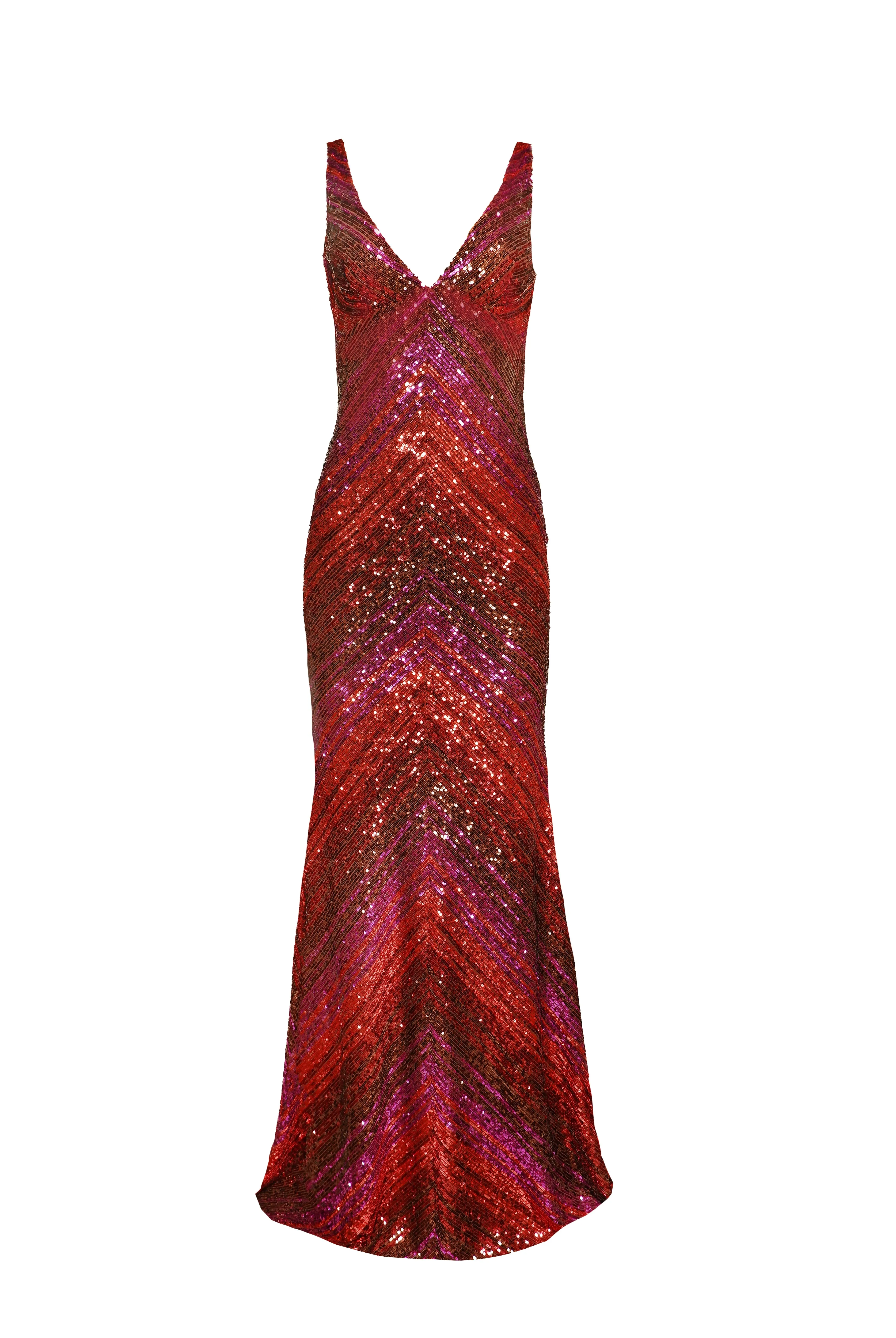 STRETCH SEQUIN EMPIRE WAIST V-NECK GOWN sold by Naeem Khan