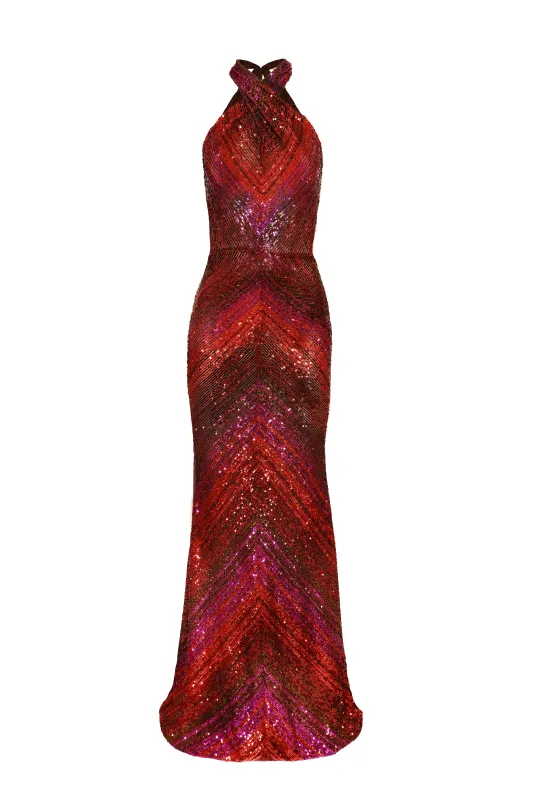 STRETCH SEQUIN MOCK NECK HALTER GOWN sold by Naeem Khan