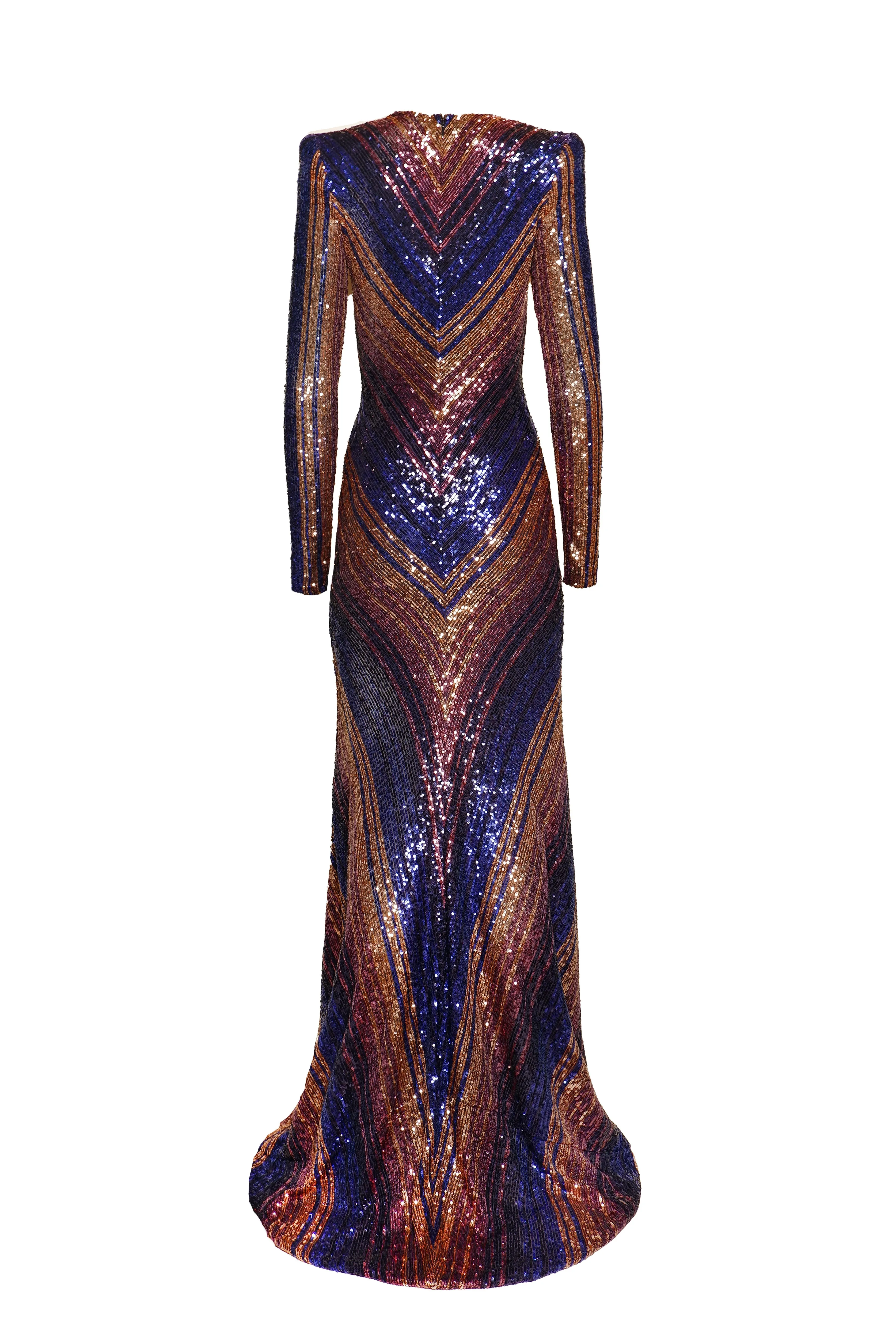 L/S V-NECK FIT AND FLARE GOWN BIAS WITH CF SEAM sold by Naeem Khan product image thumbnail 2