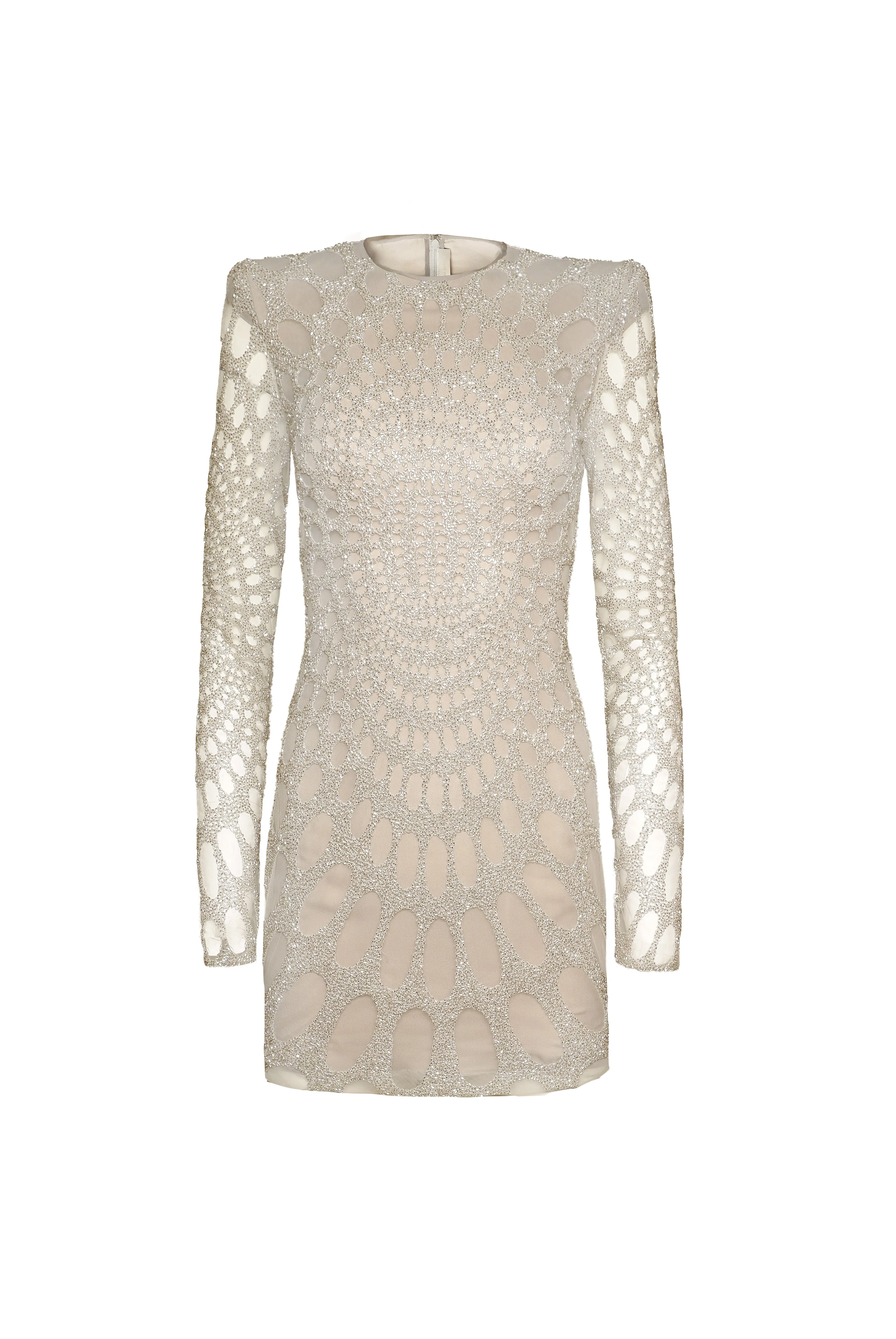 BEADED JEWEL NECK MINI DRESS WITH LONG SLEEVES sold by Naeem Khan