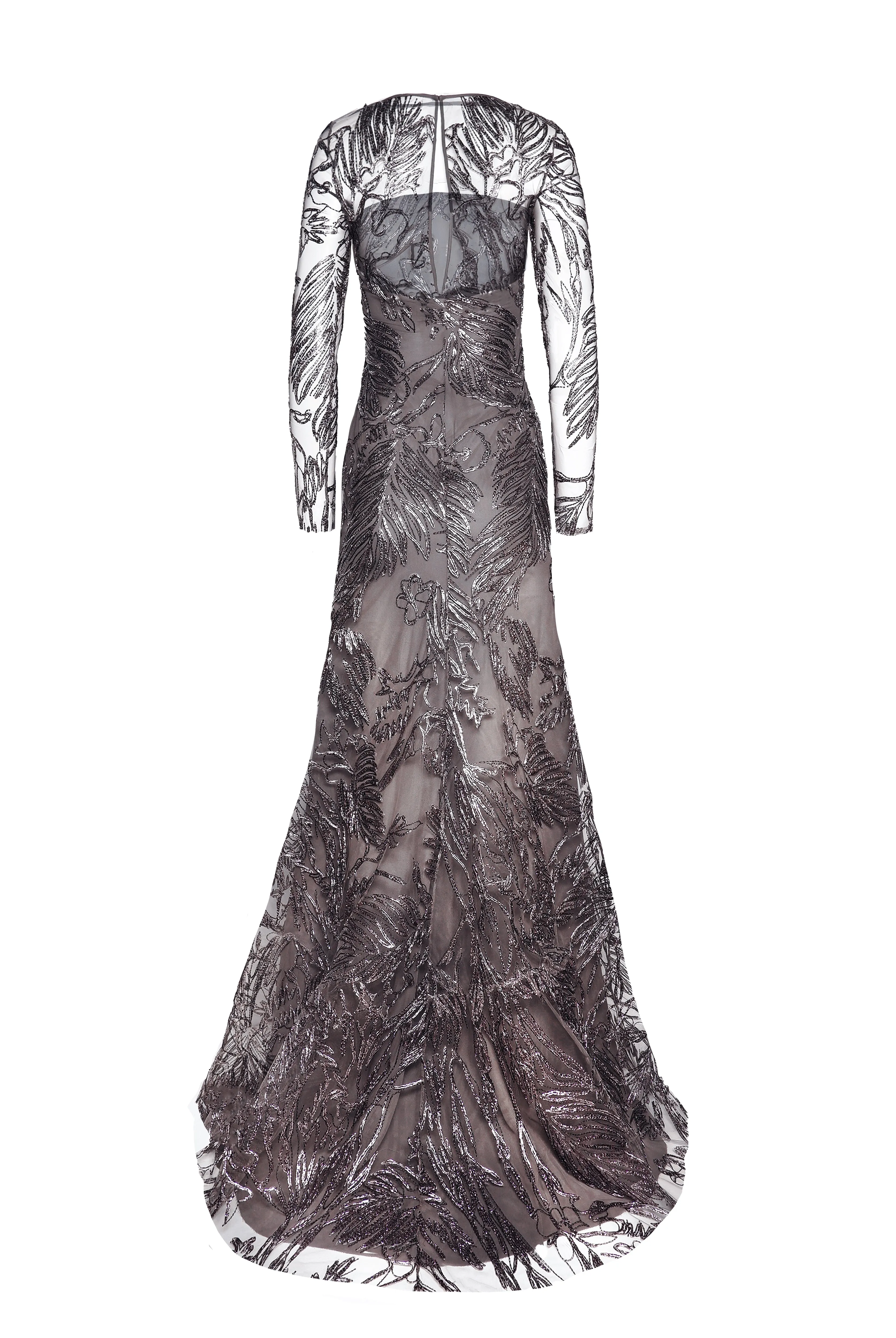 METALLIC RAFFIA BOAT NECK FIT AND FLARE GOWN WITH LONG SLEEVES sold by Naeem Khan product image thumbnail 2