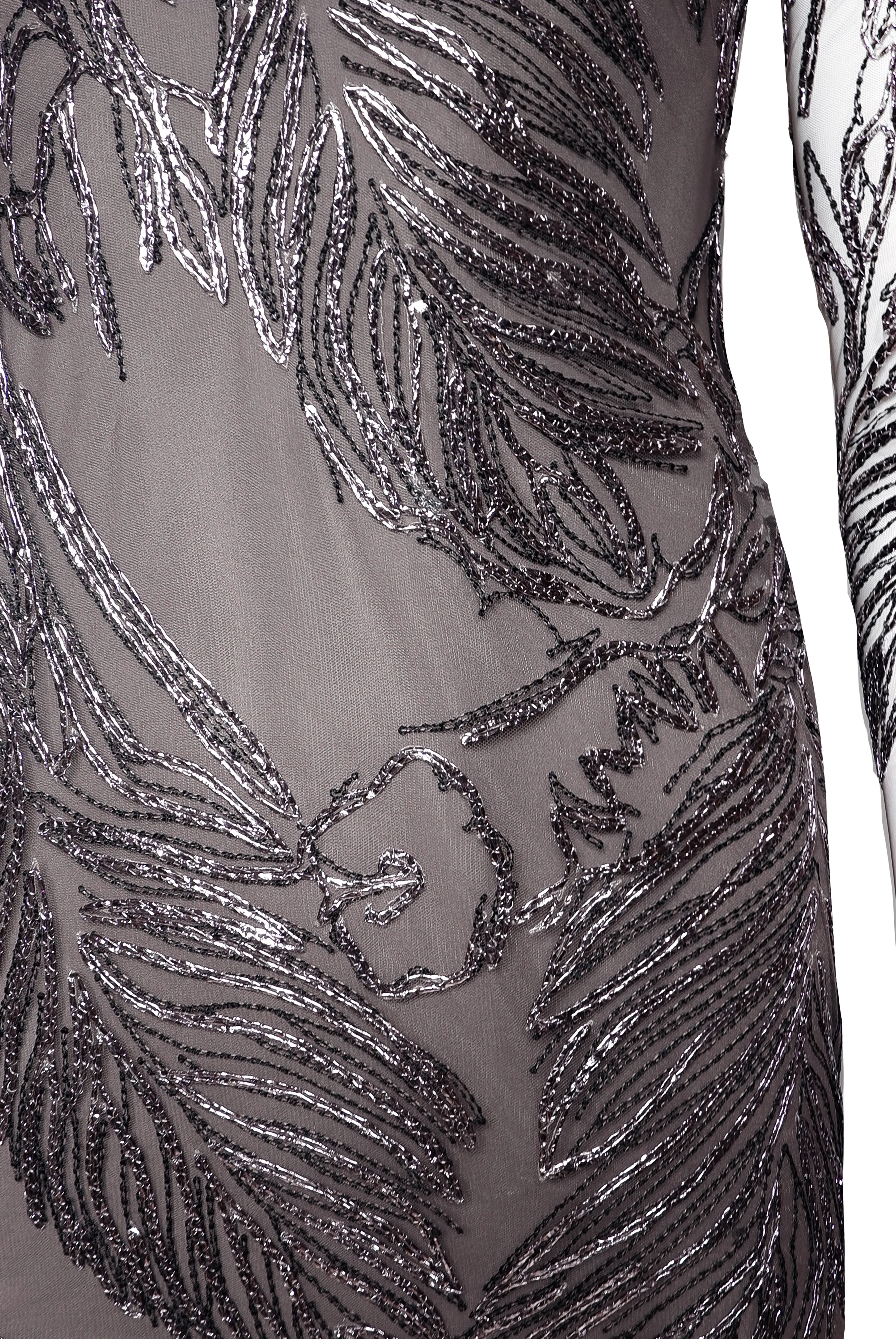METALLIC RAFFIA BOAT NECK FIT AND FLARE GOWN WITH LONG SLEEVES sold by Naeem Khan product image thumbnail 3
