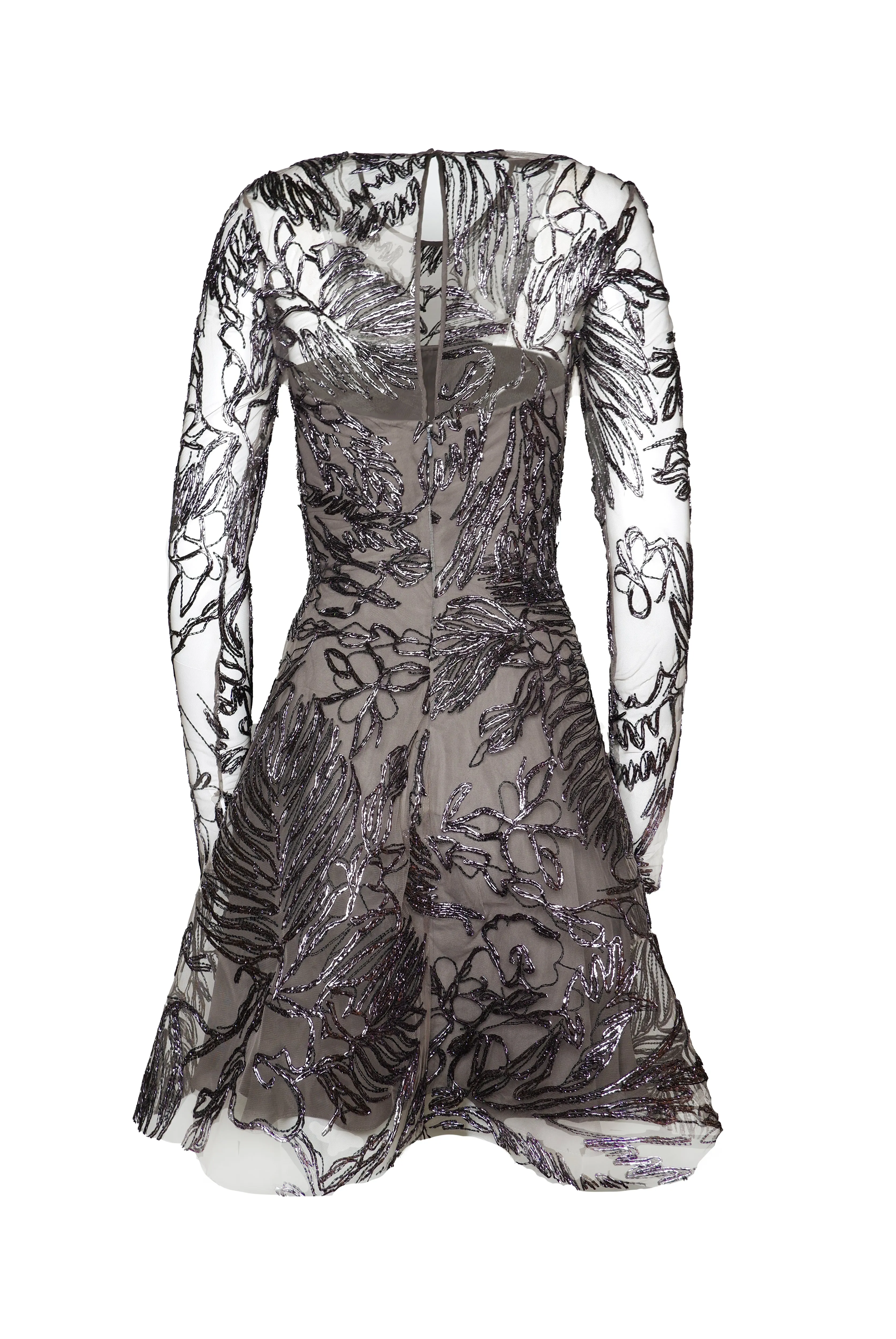 METALLIC RAFFIA JEWEL NECK DRESS WITH LONG SLEEVES sold by Naeem Khan product image thumbnail 2
