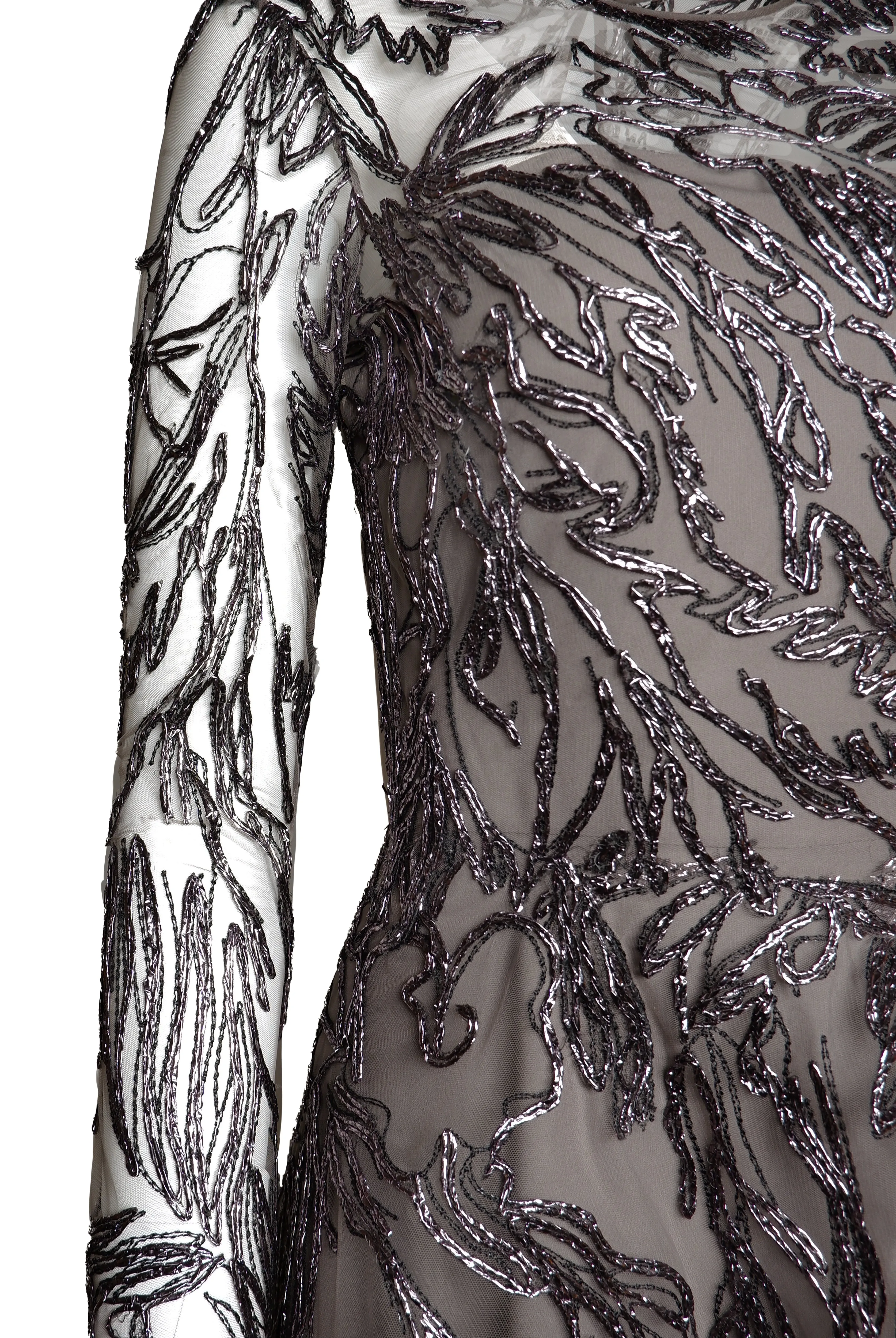 METALLIC RAFFIA JEWEL NECK DRESS WITH LONG SLEEVES sold by Naeem Khan product image thumbnail 3