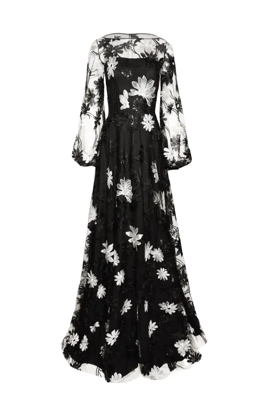 LACE BOATNECK GOWN WITH BLOUSON SLEEVES sold by Naeem Khan