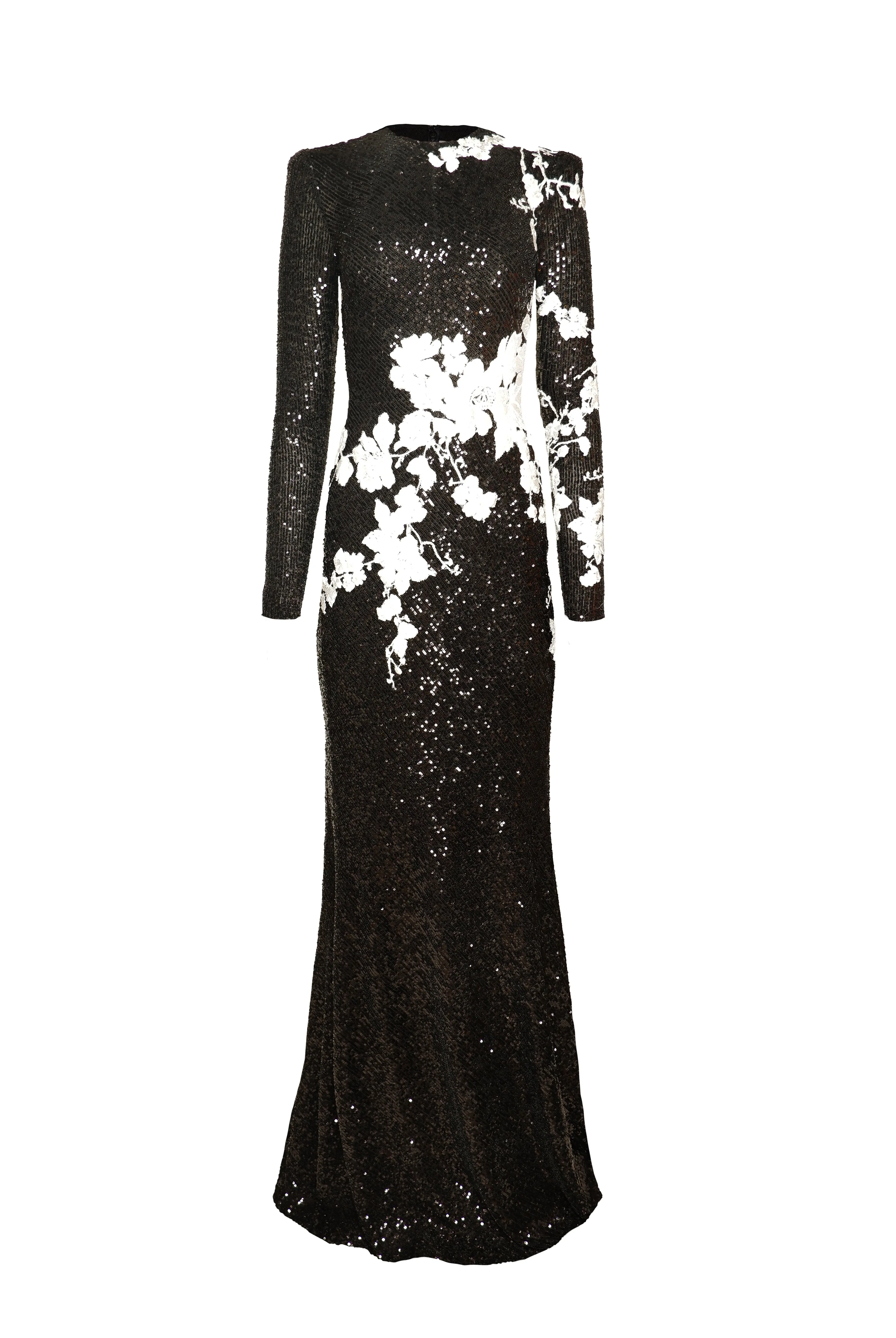 STRETCH SEQUIN JEWEL NECK LONG-SLEEVE GOWN sold by Naeem Khan