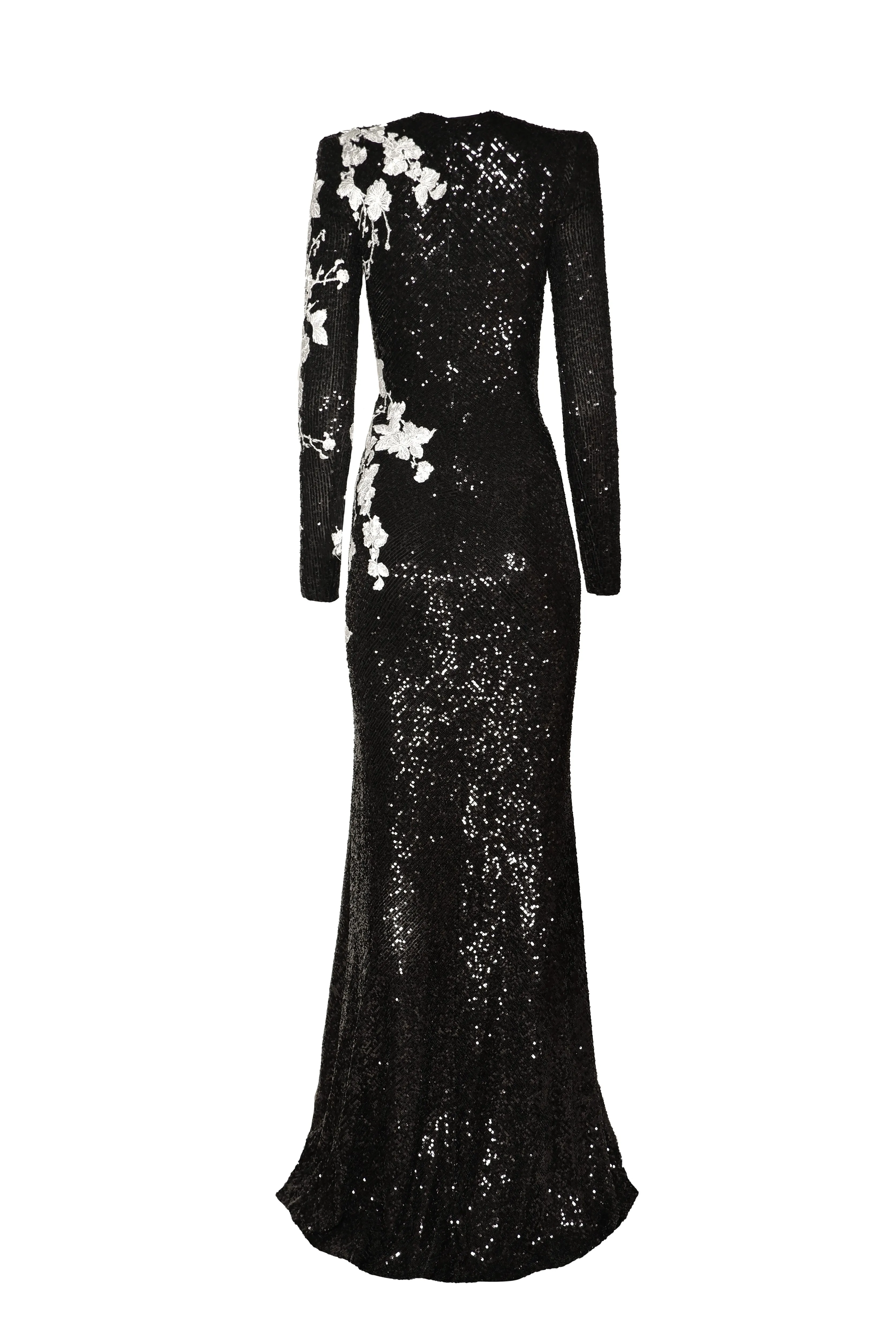 STRETCH SEQUIN JEWEL NECK LONG-SLEEVE GOWN sold by Naeem Khan product image thumbnail 2
