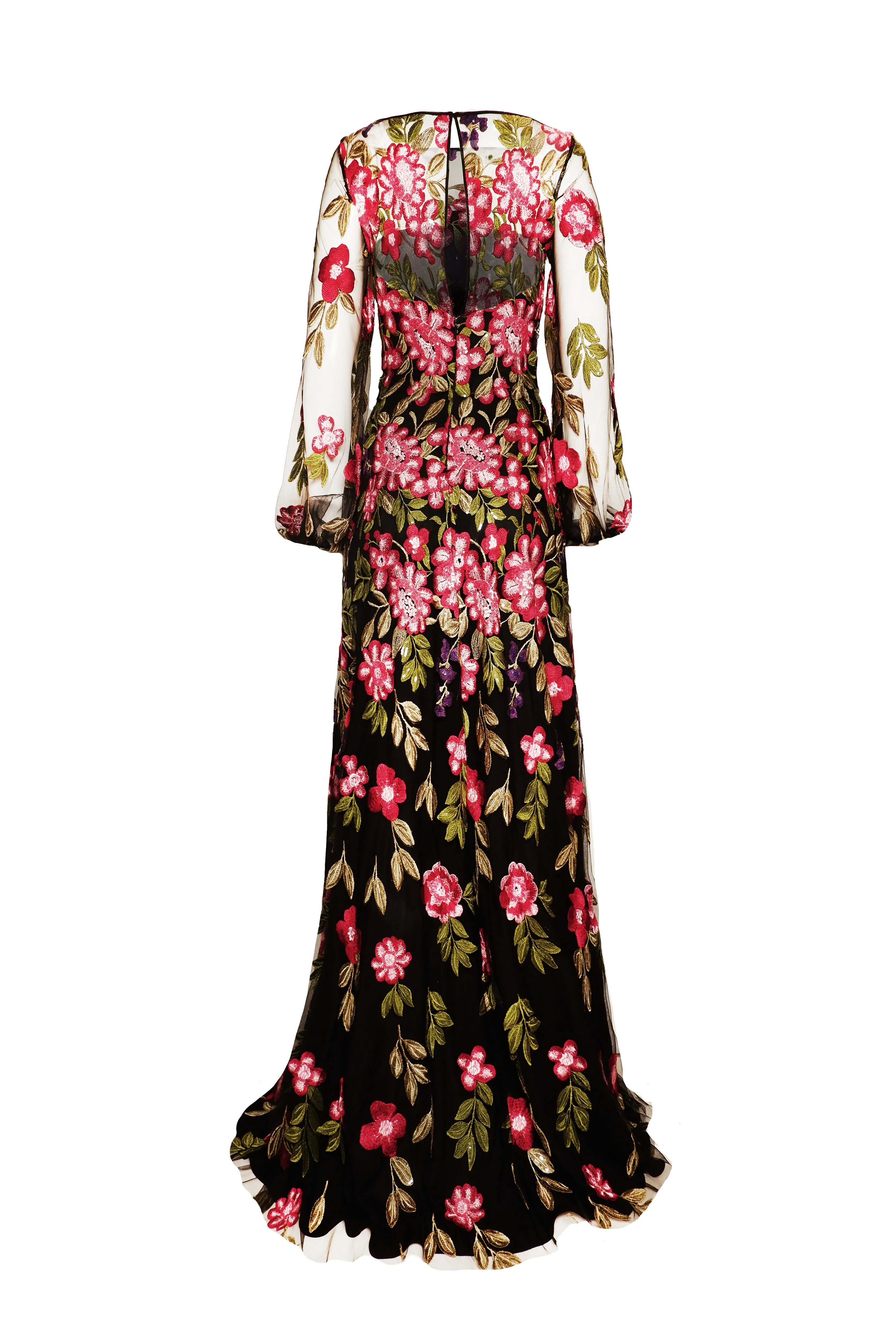SEQUIN FLORAL BOATNECK GOWN WITH FULL SLEEVES sold by Naeem Khan product image thumbnail 2