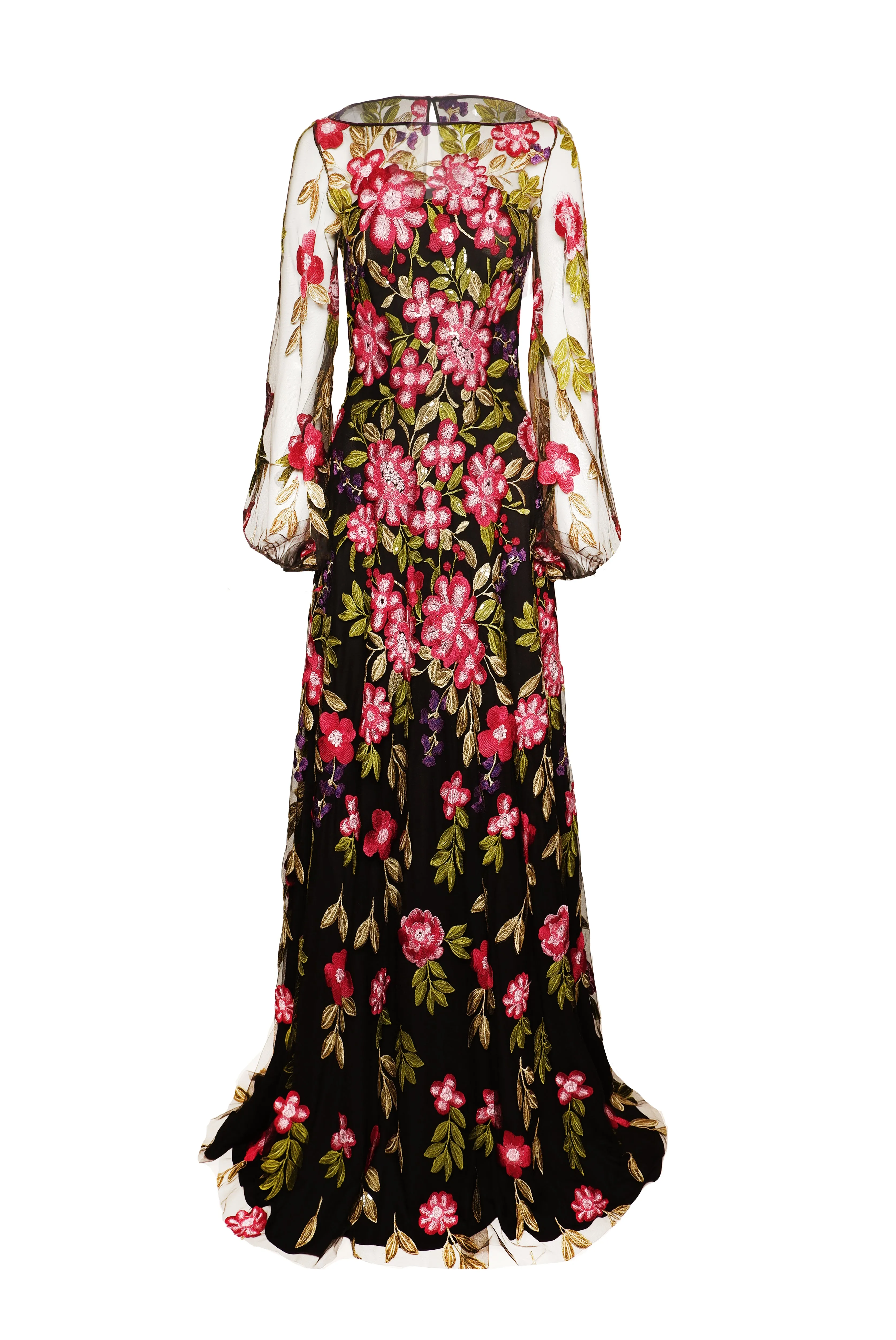 SEQUIN FLORAL BOATNECK GOWN WITH FULL SLEEVES sold by Naeem Khan