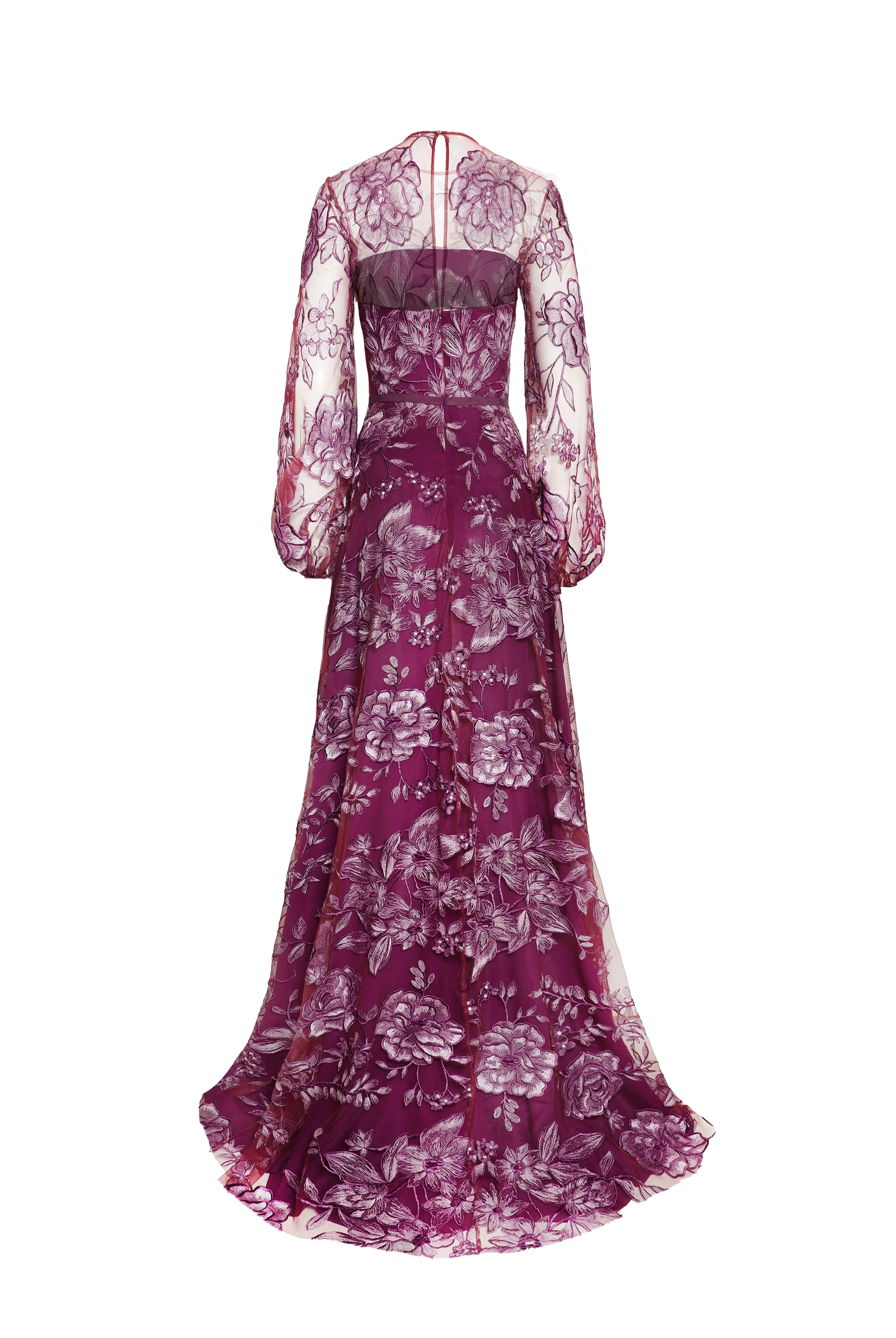 FLORAL JEWEL NECK GOWN WITH FULL SLEEVES sold by Naeem Khan product image thumbnail 2