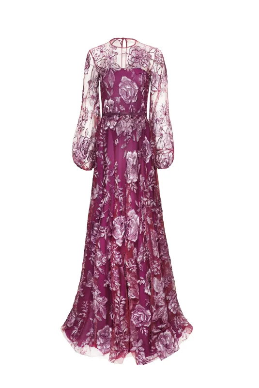 FLORAL JEWEL NECK GOWN WITH FULL SLEEVES sold by Naeem Khan