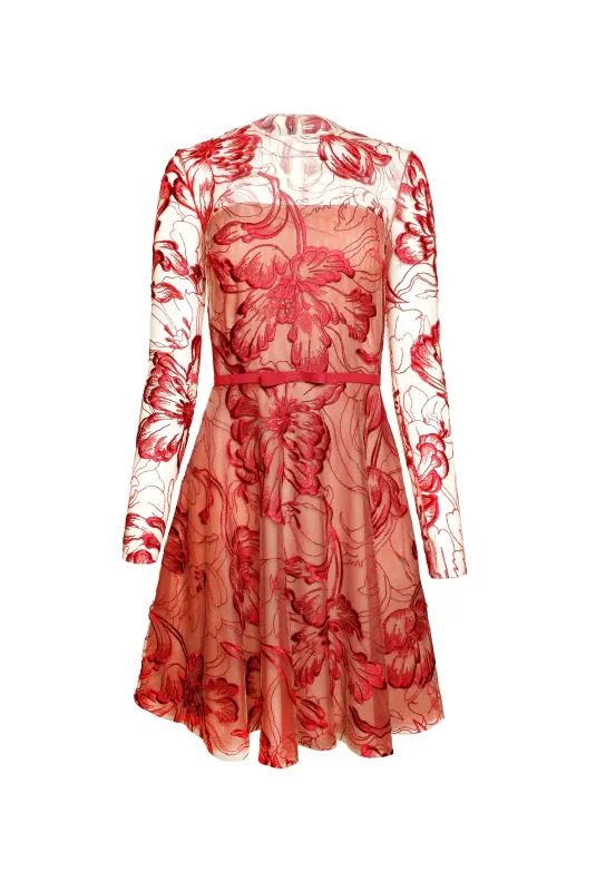 FLORAL JEWEL NECK DRESS WITH LONG SLEEVES made by Naeem Khan