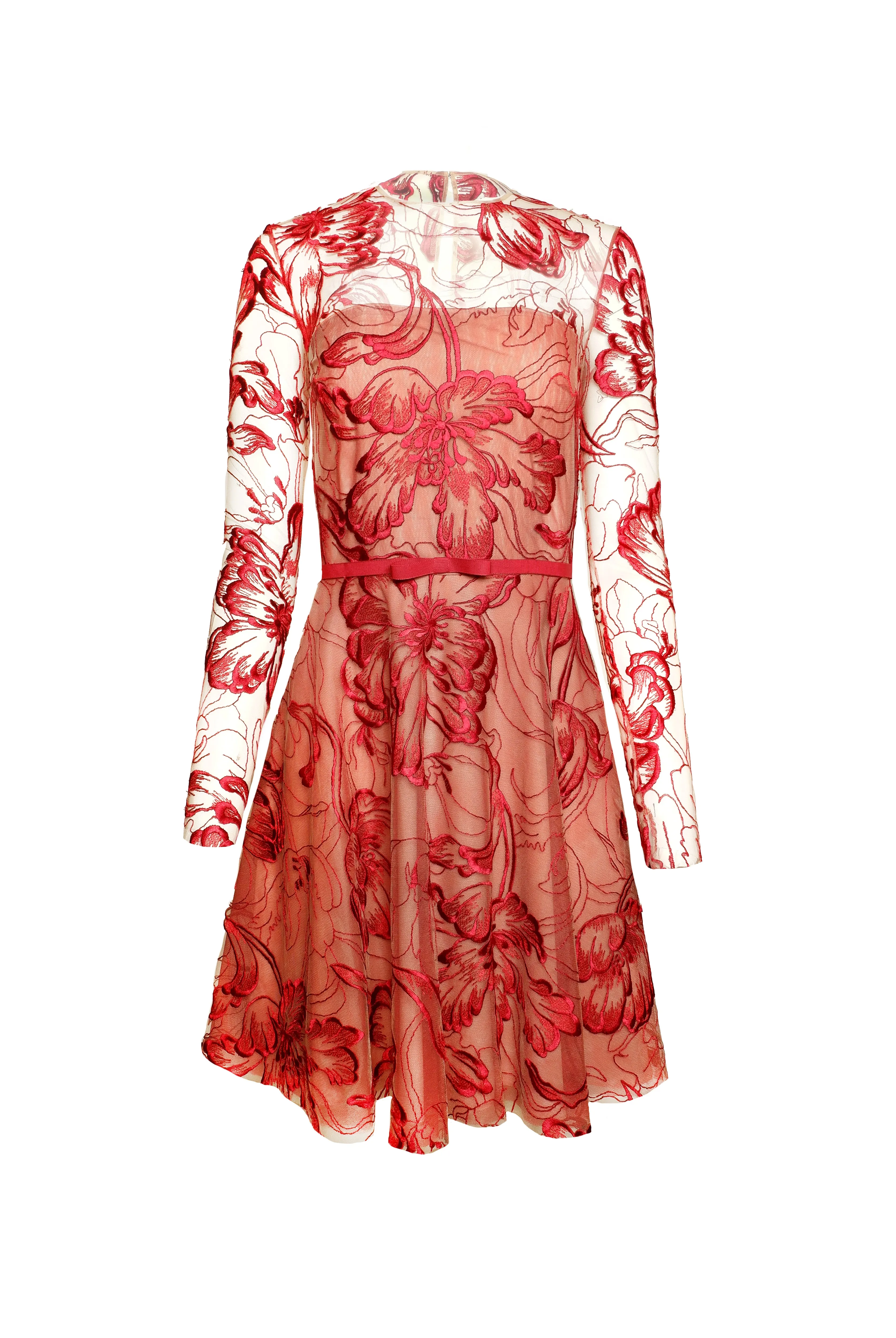 FLORAL JEWEL NECK DRESS WITH LONG SLEEVES sold by Naeem Khan