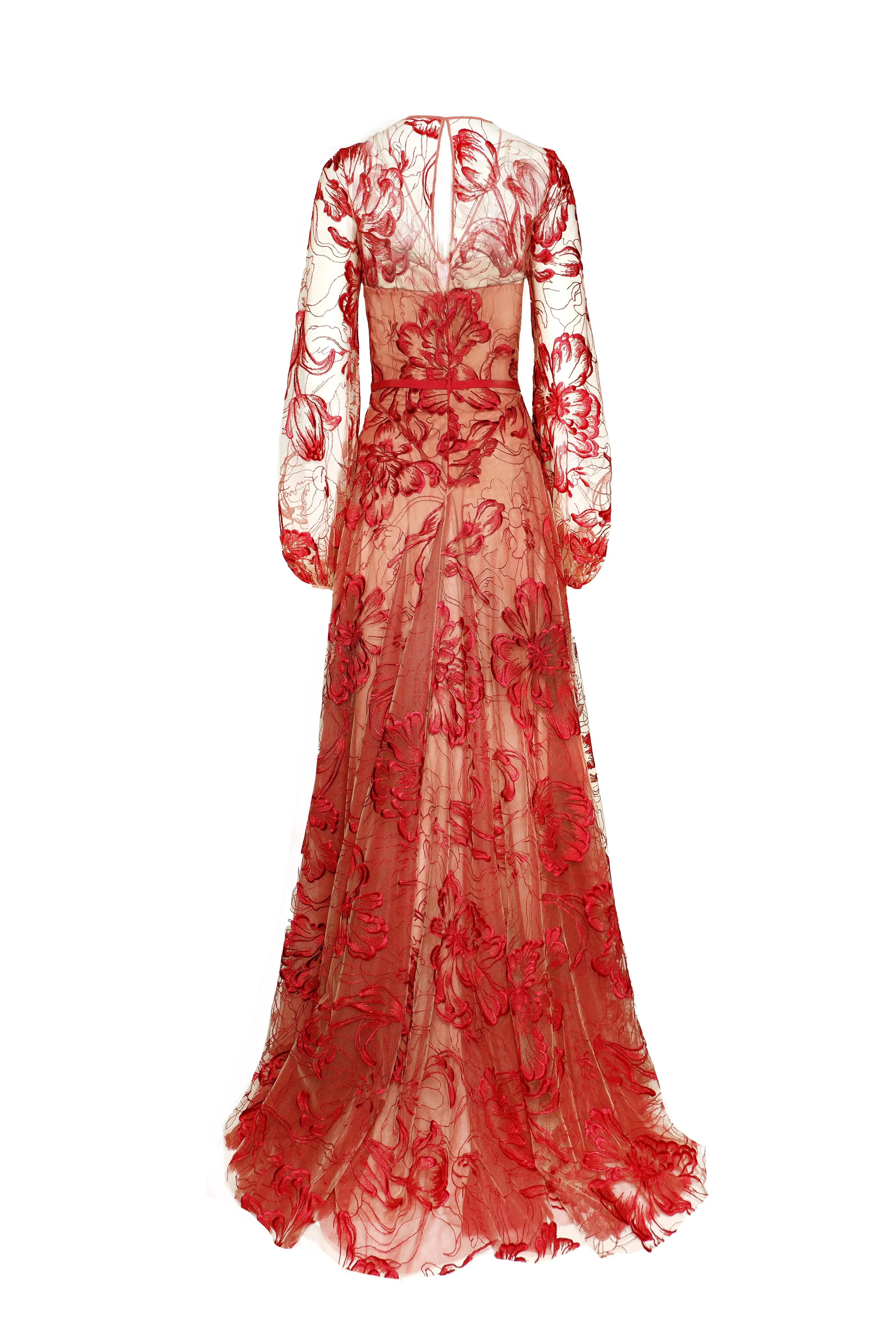 LACE V-NECK FULL SKIRT GOWN WITH BLOUSON SLEEVES sold by Naeem Khan product image thumbnail 2