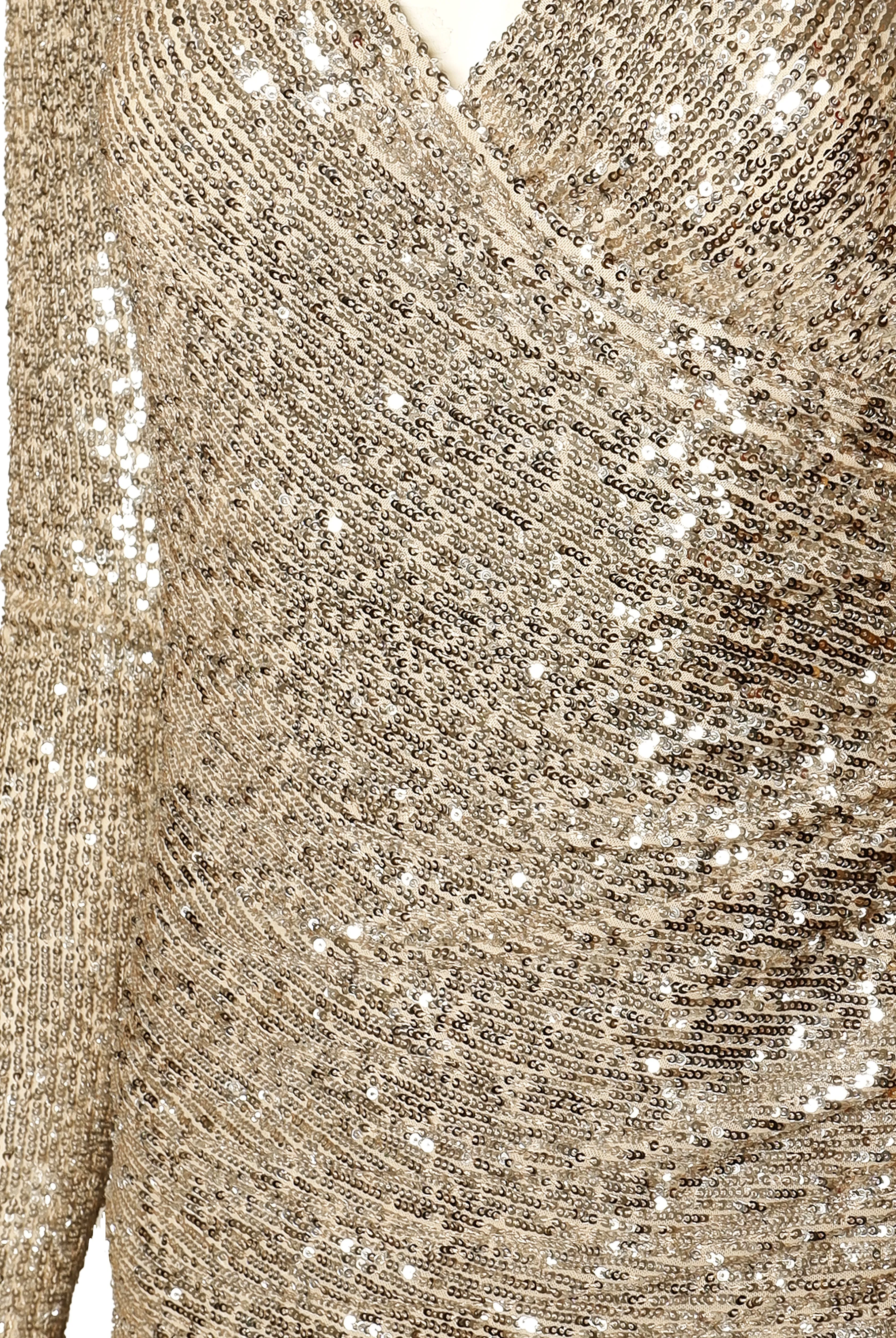 STRETCH SEQUIN RUCHED V-NECK GOWN WITH LONG SLEEVES sold by Naeem Khan product image thumbnail 3