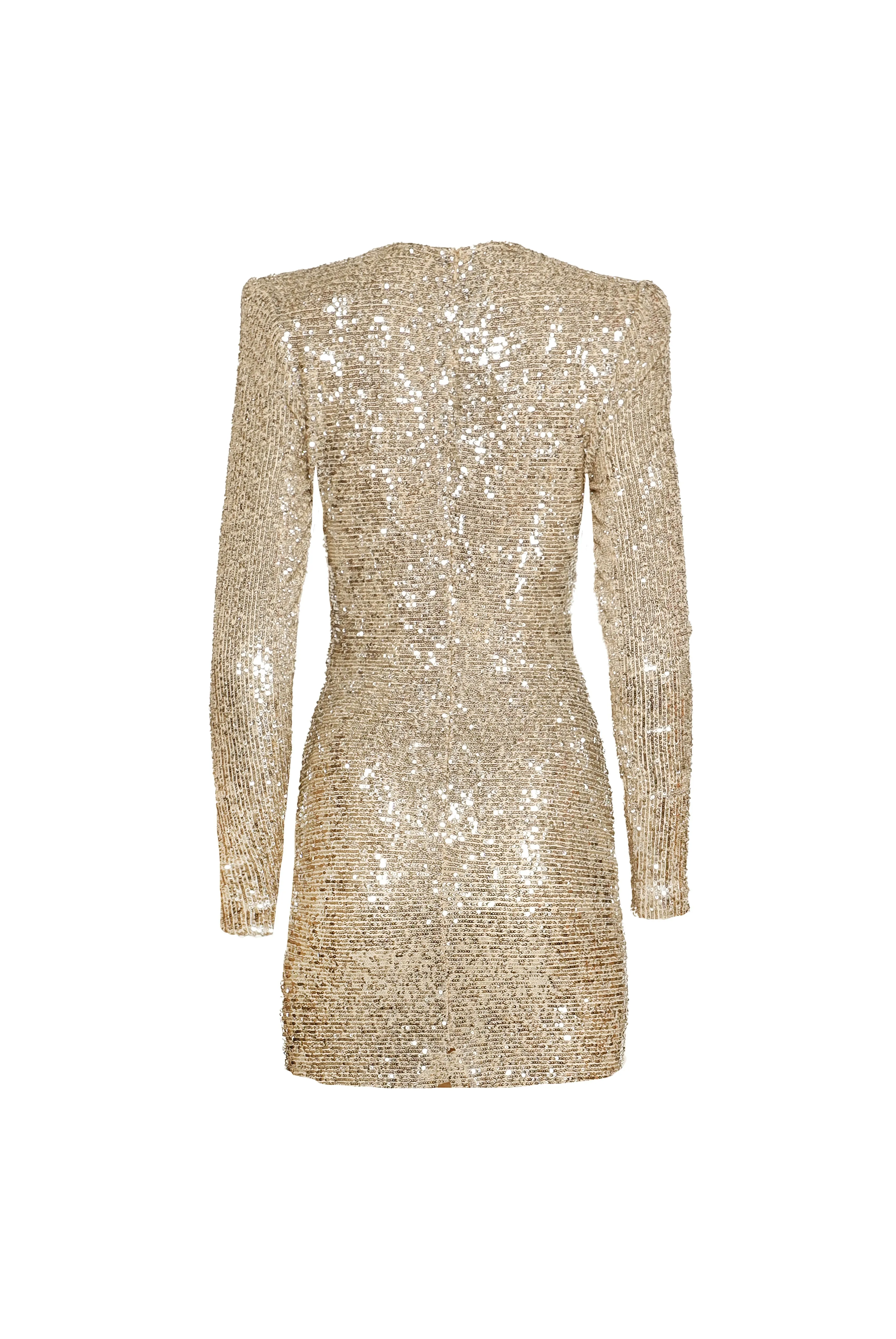 STRETCH SEQUIN RUCHED V-NECK DRESS WITH LONG SLEEVES sold by Naeem Khan product image thumbnail 2