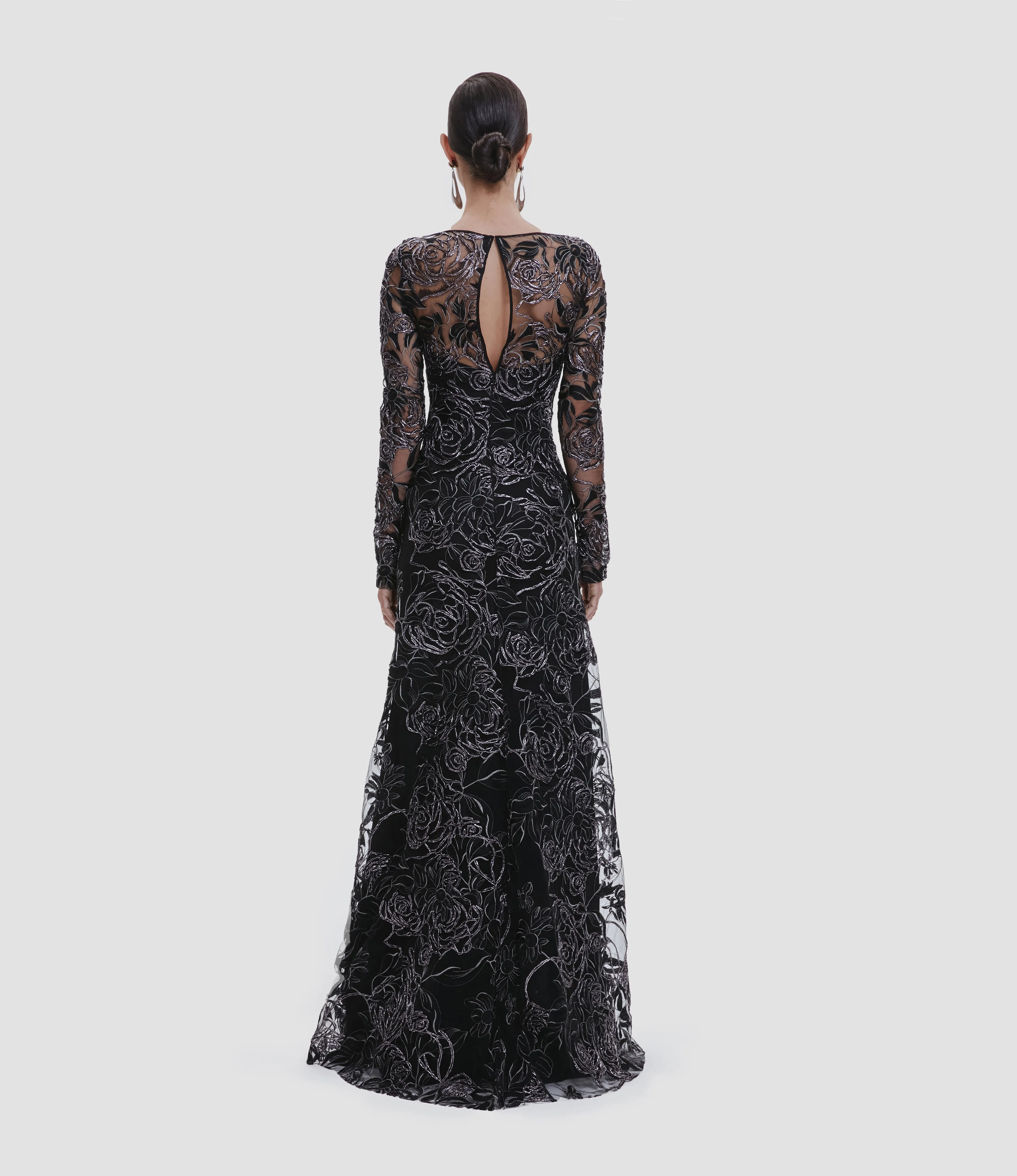 METALLIC RAFFIA ROSES BOAT NECK FIT-AND-FLARE GOWN sold by Naeem Khan product image thumbnail 2