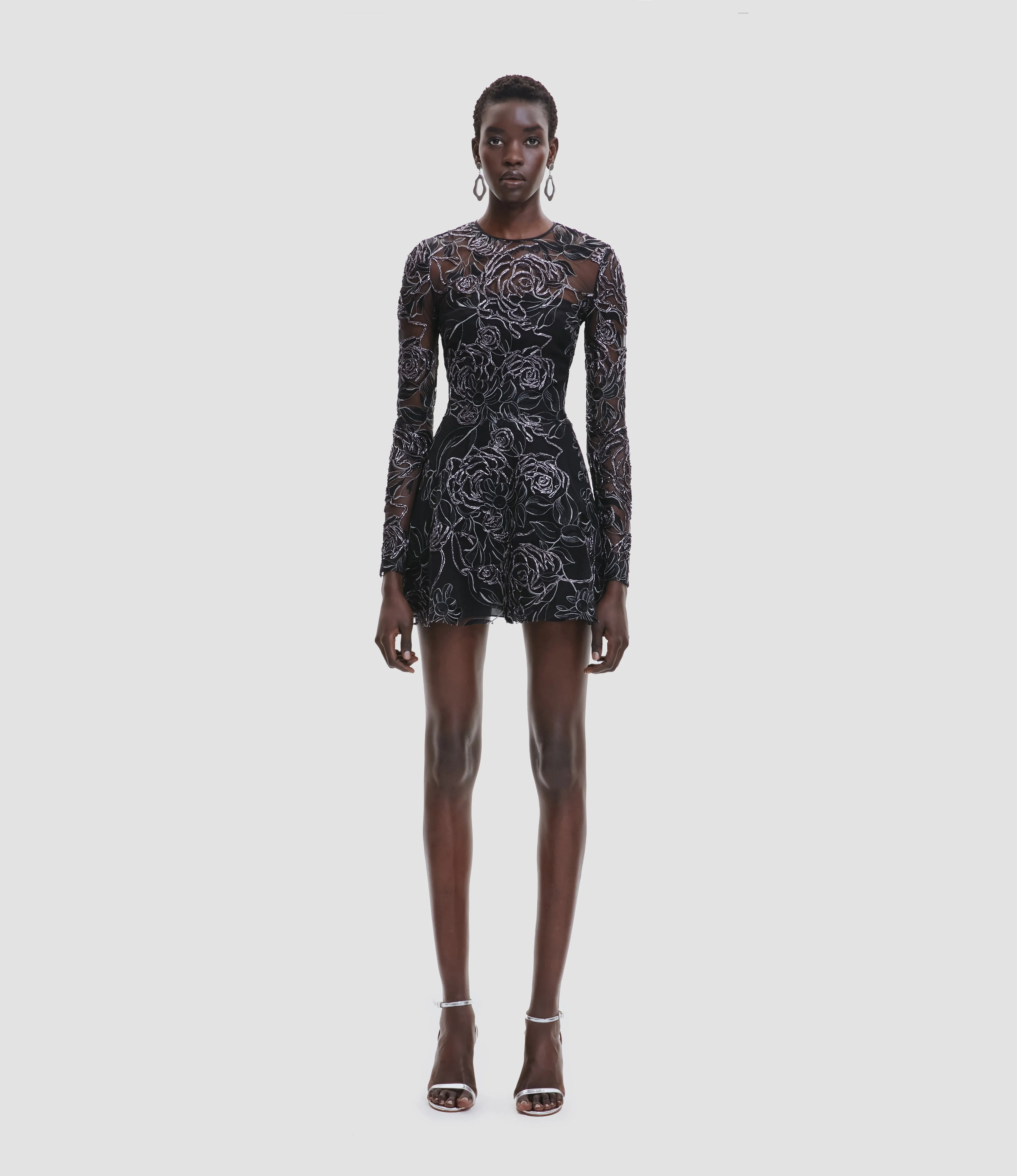 METALLIC RAFFIA ROSES JEWEL NECK A-LINE DRESS WITH LONG SLEEVES sold by Naeem Khan