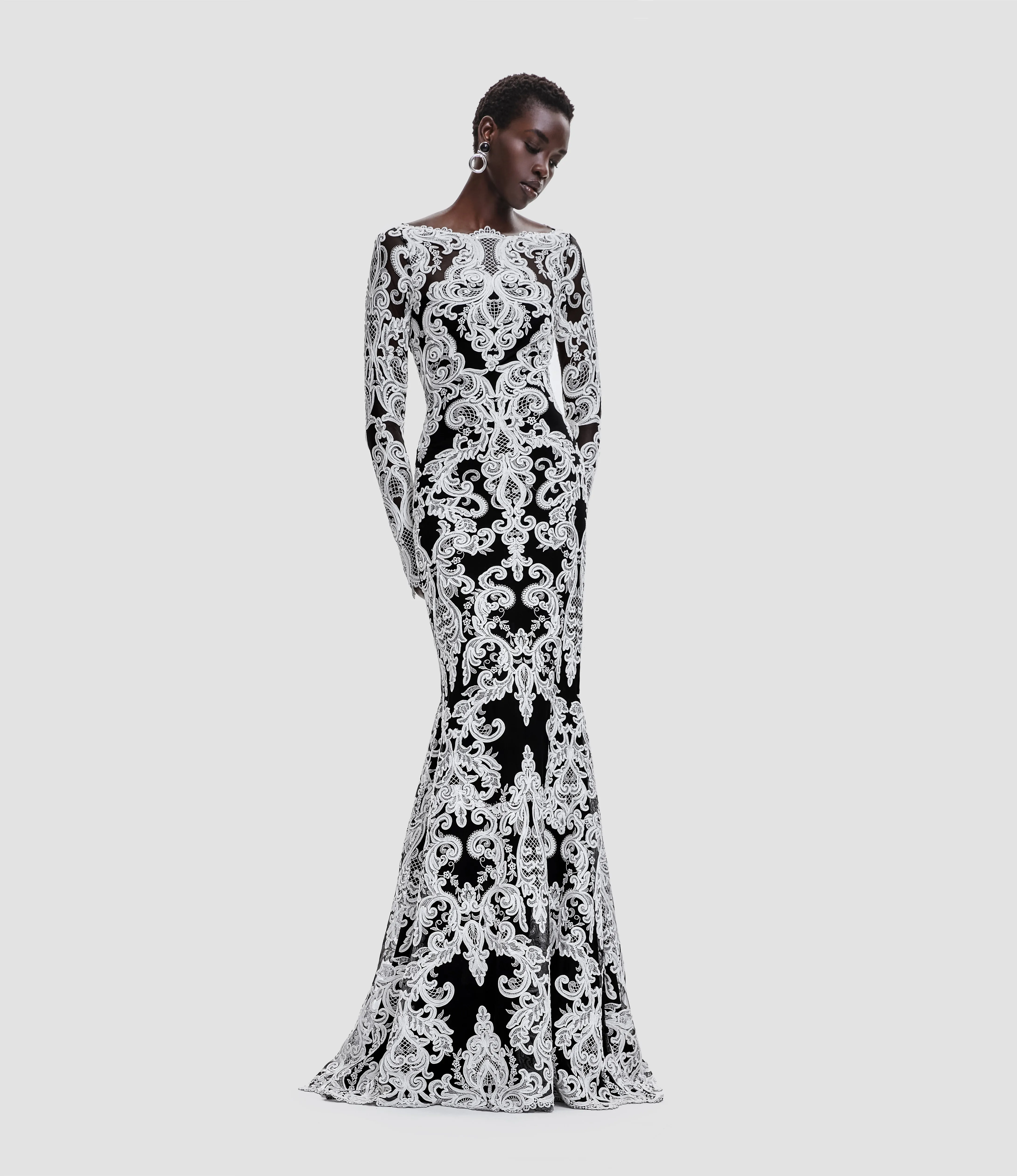 LACE BOAT NECK FIT-AND-FLARE GOWN sold by Naeem Khan