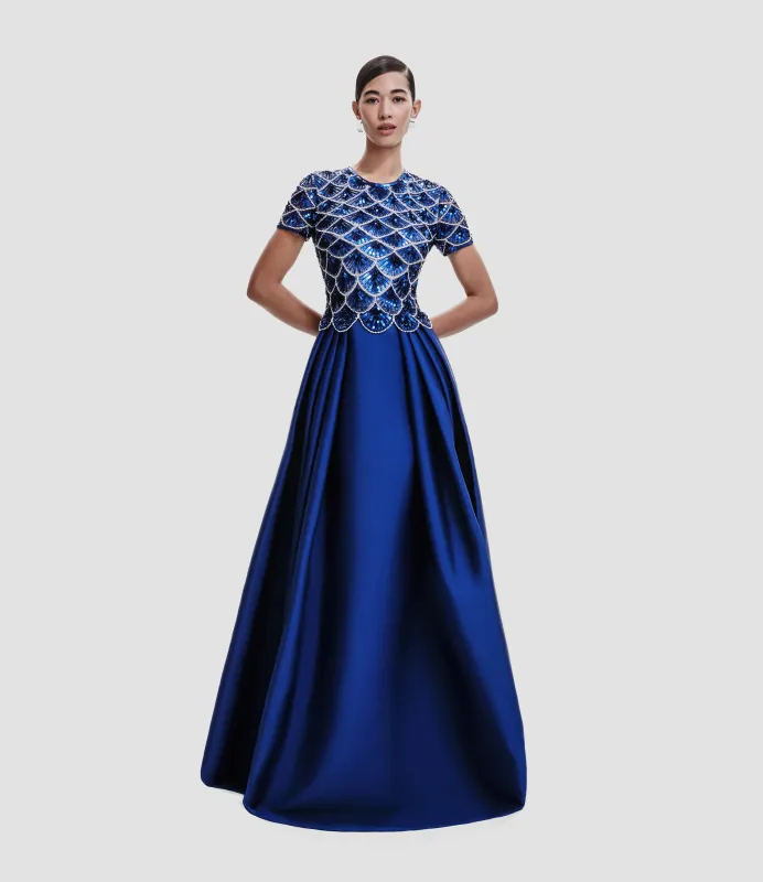 BEADED JEWEL NECK DROP WAIST BALL GOWN WITH CAP SLEEVES sold by Naeem Khan