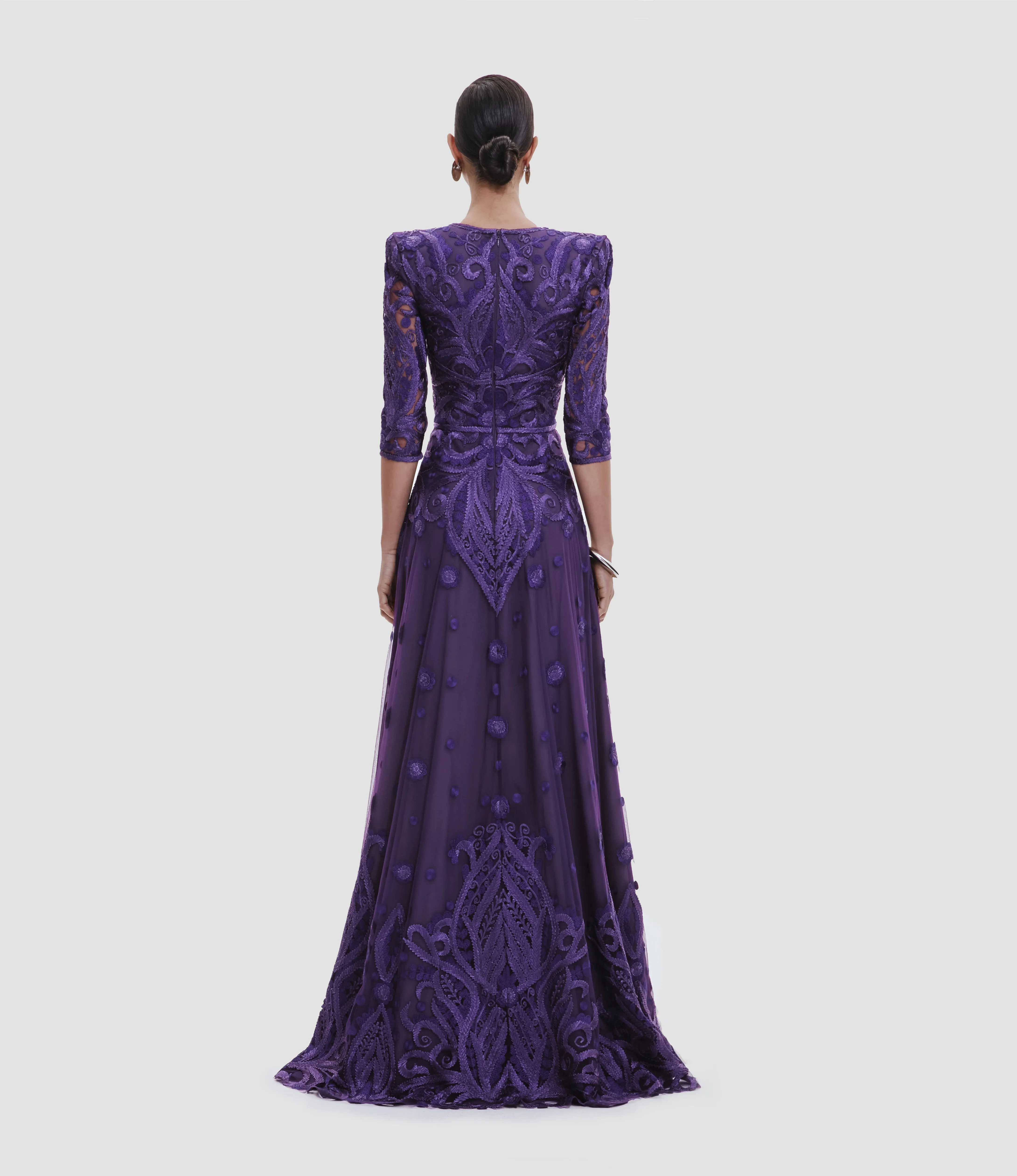 EMBROIDERED V-NECK FULL SKIRT GOWN WITH THREE-QUARTER SLEEVES sold by Naeem Khan product image thumbnail 2