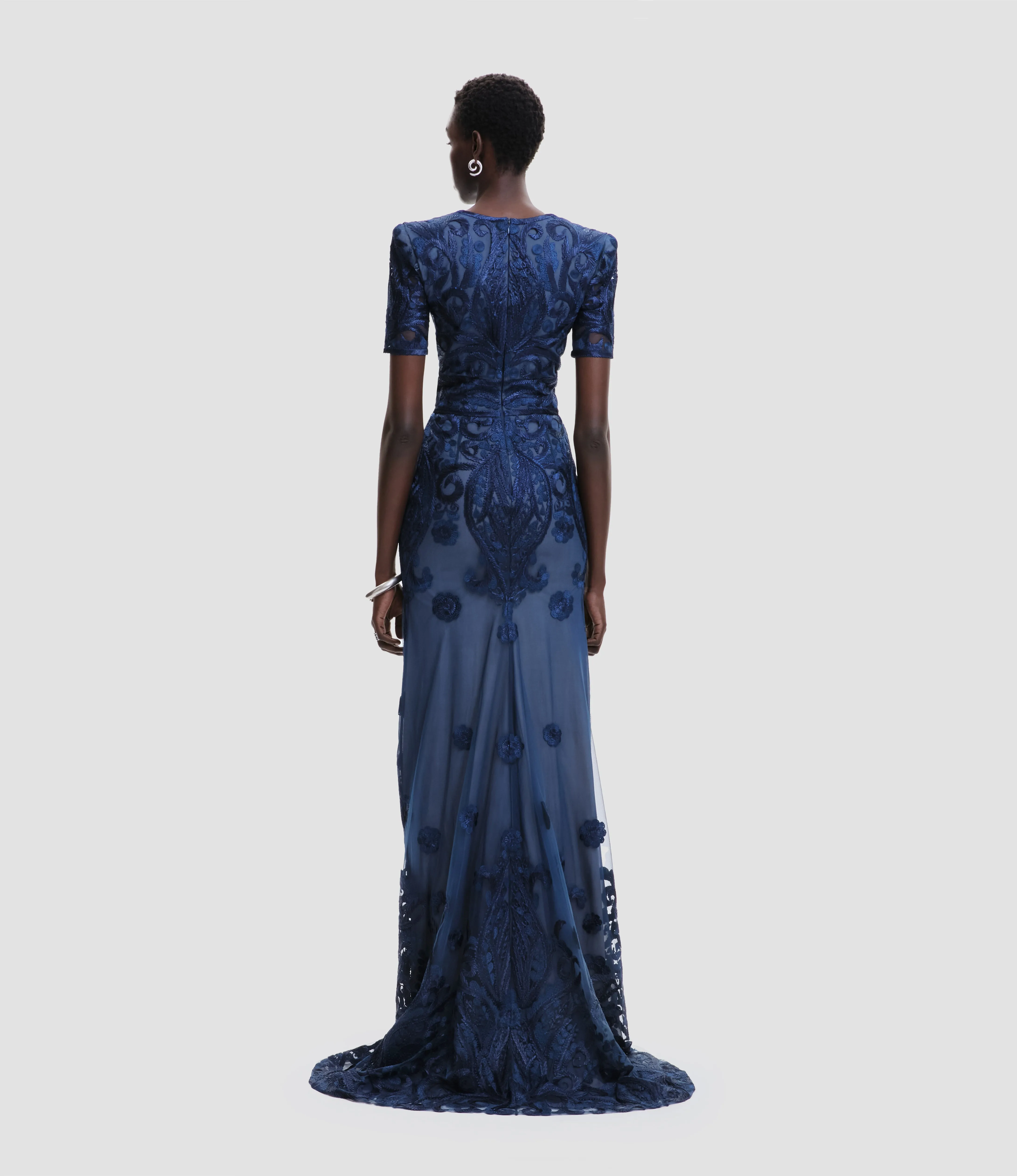 EMBROIDERED V-NECK FIT-AND-FLARE GOWN WITH SHORT SLEEVES sold by Naeem Khan product image thumbnail 2