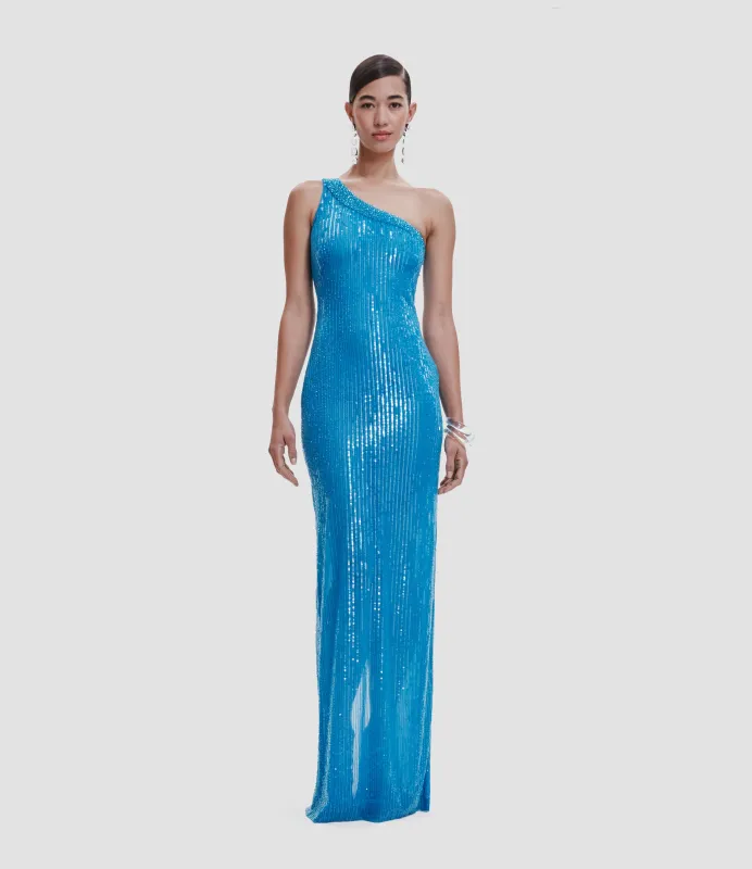BEADED ONE SHOULDER COLUMN GOWN sold by Naeem Khan