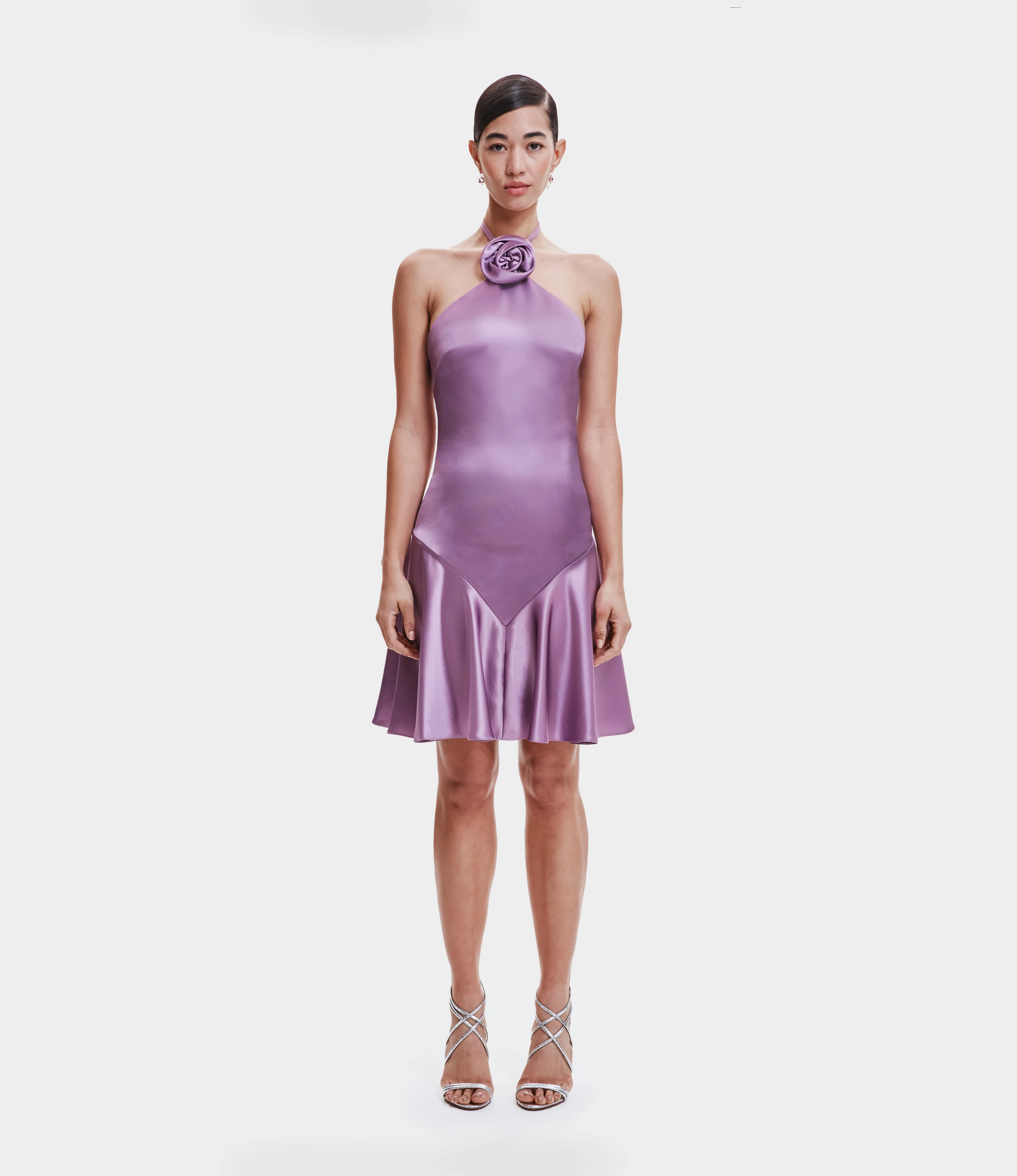 SATIN HALTER DRESS WITH FLOWER sold by Naeem Khan