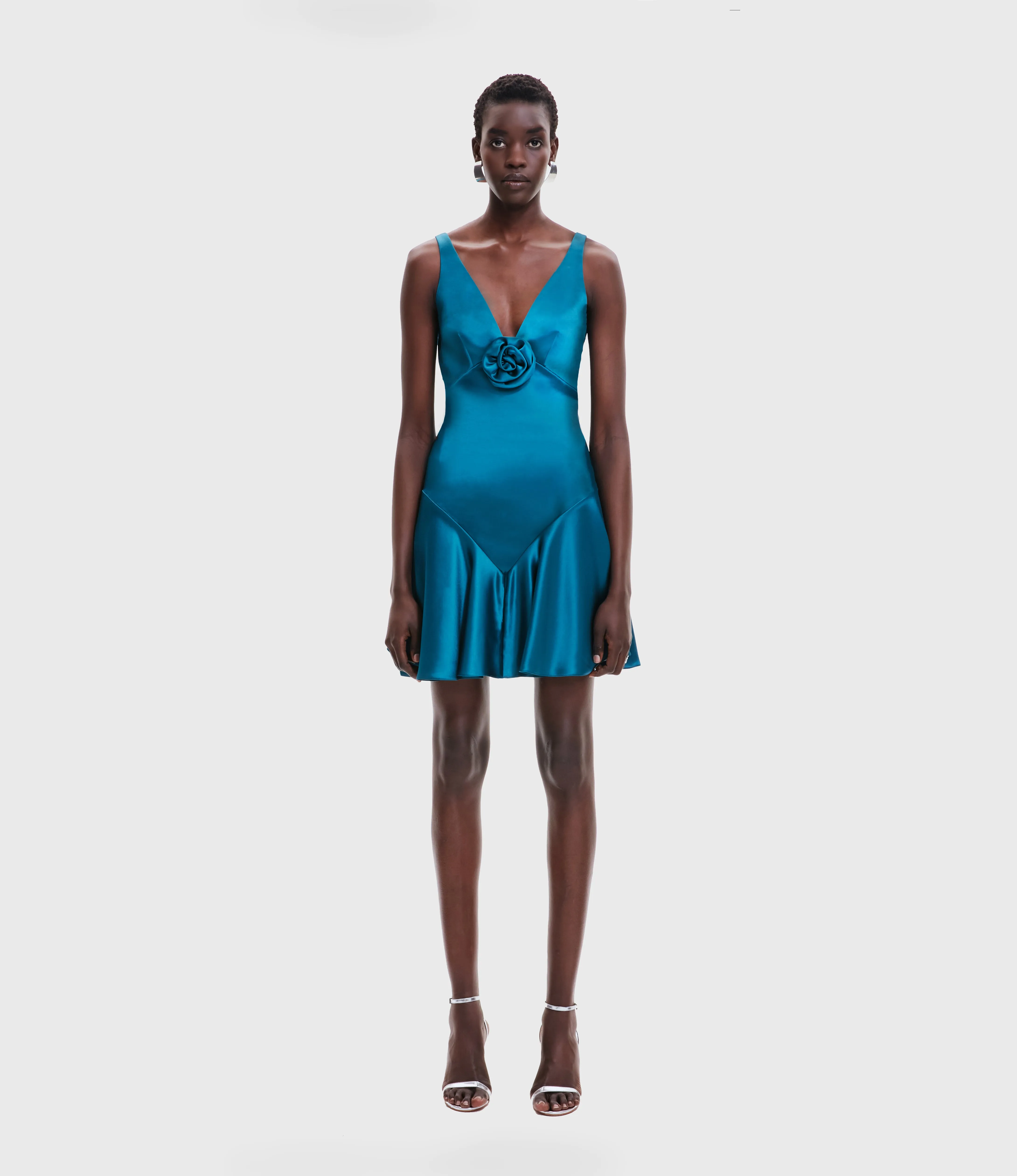 SATIN V-NECK DRESS WITH FLOWER sold by Naeem Khan