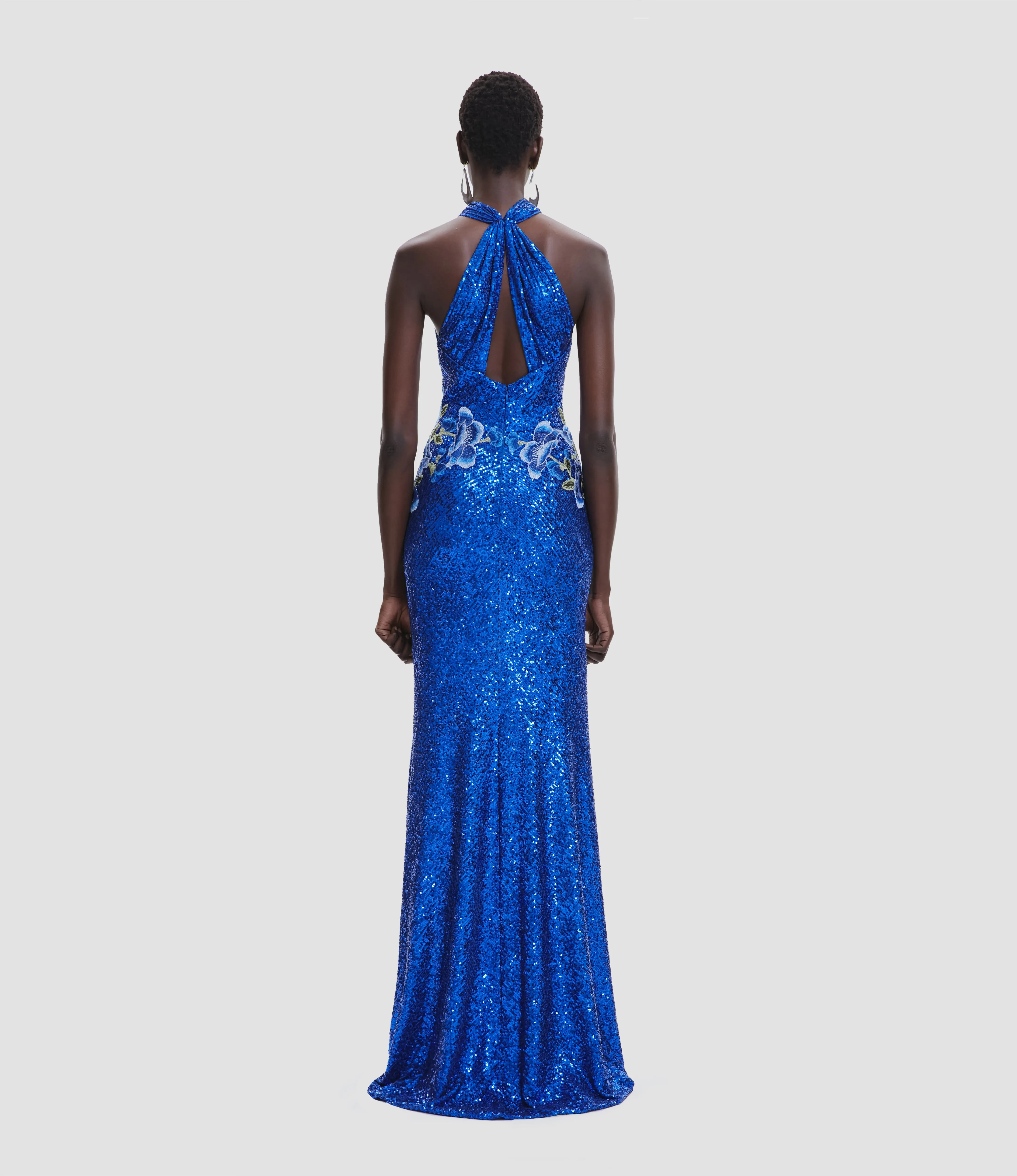 STRETCH SEQUIN CRISS-CROSS NECK GOWN WITH FLORAL APPLIQUE sold by Naeem Khan product image thumbnail 2