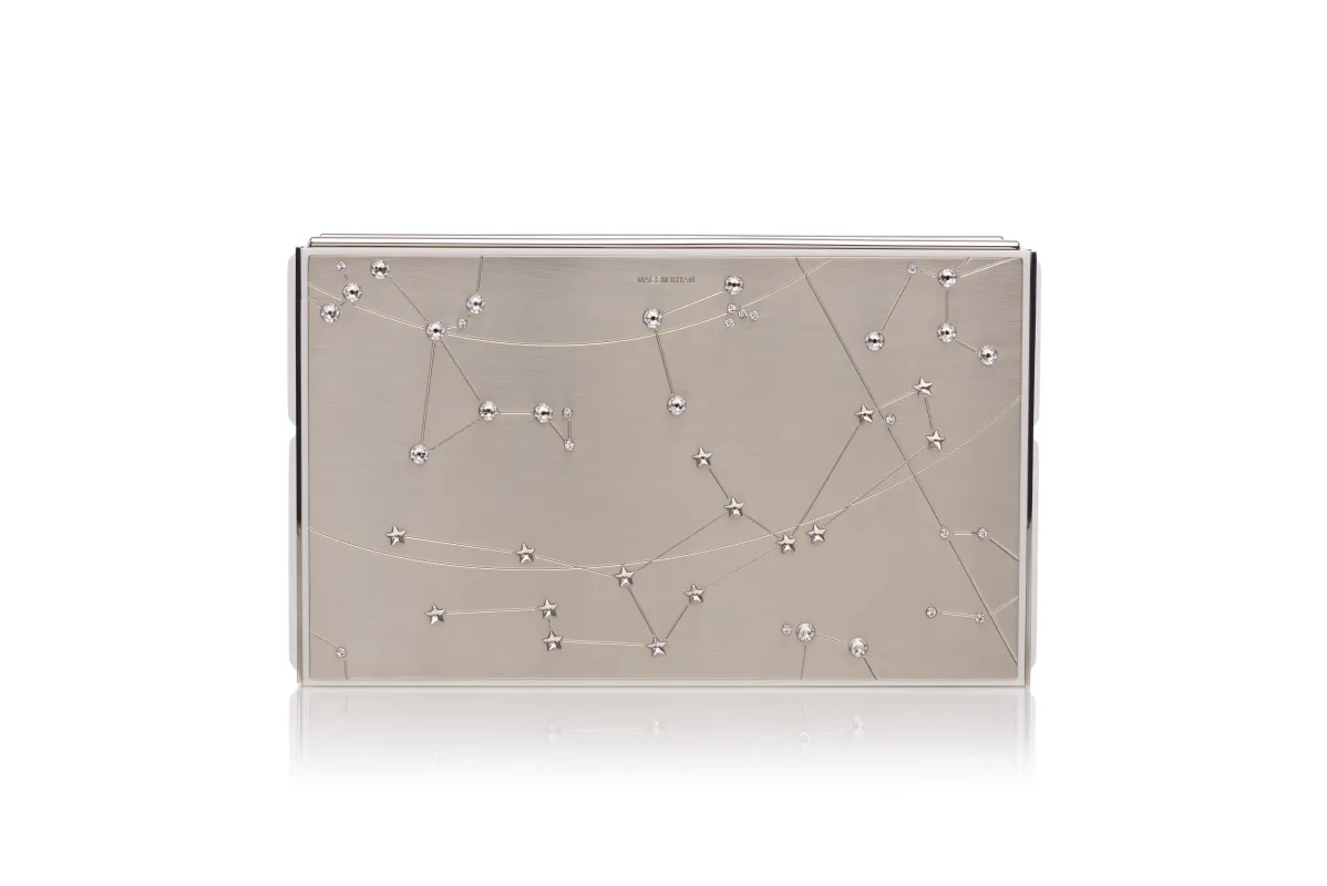 Silver Basel Zodiac Clutch made by Naeem Khan