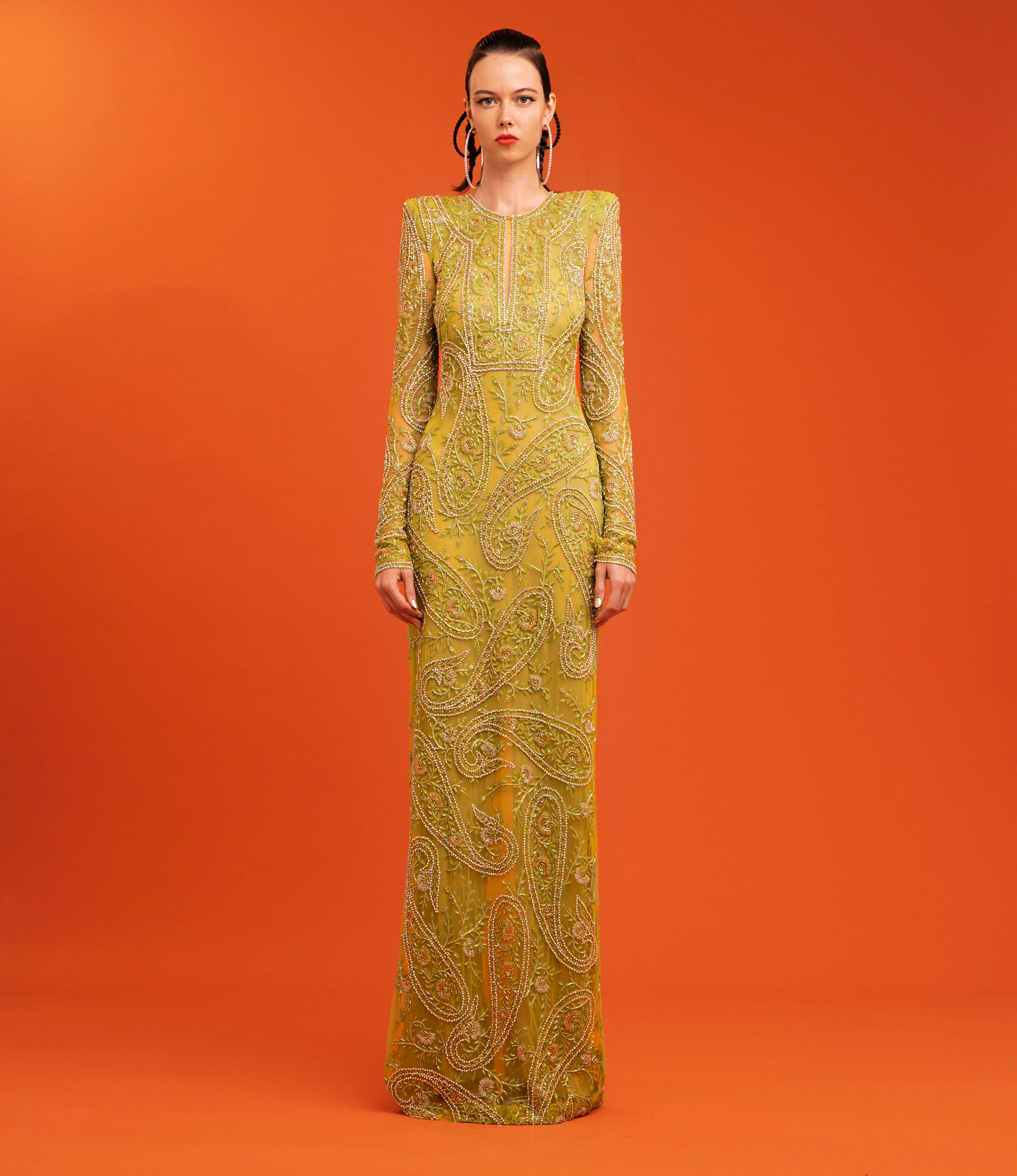 BEADED PAISLEY COLUMN GOWN WITH KEYHOLE DETAIL sold by Naeem Khan