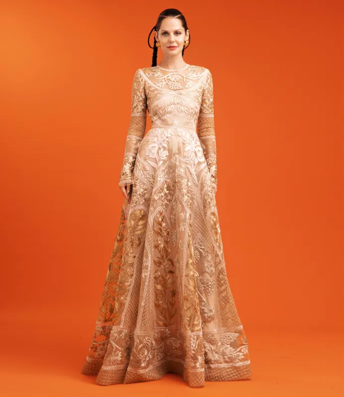 METALLIC THREAD WORK GOWN sold by Naeem Khan