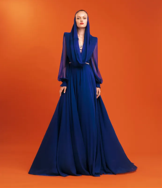 V-NECK CHIFFON GOWN WITH CRYSTAL DETAIL sold by Naeem Khan