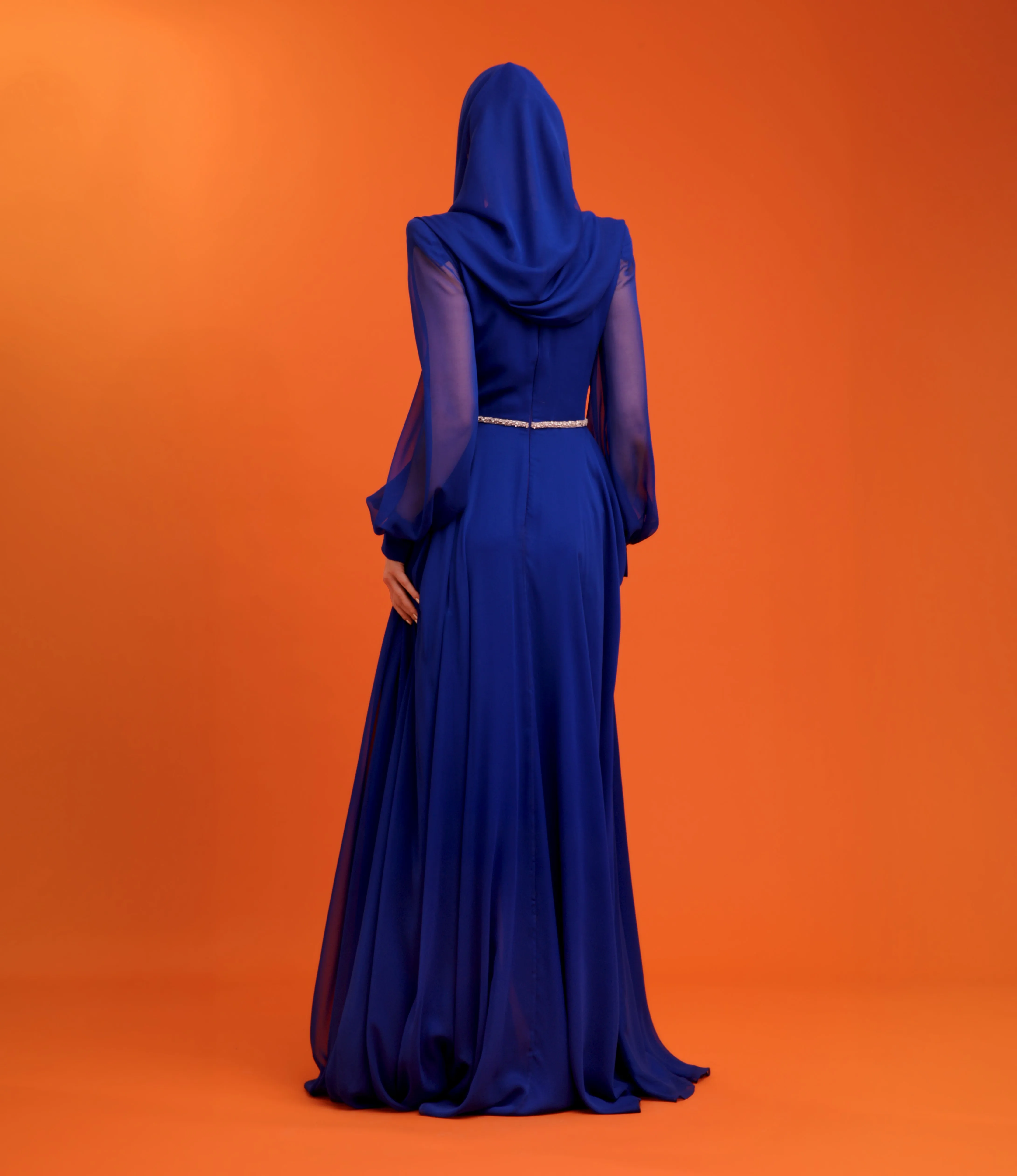 V-NECK CHIFFON GOWN WITH CRYSTAL DETAIL sold by Naeem Khan product image thumbnail 2