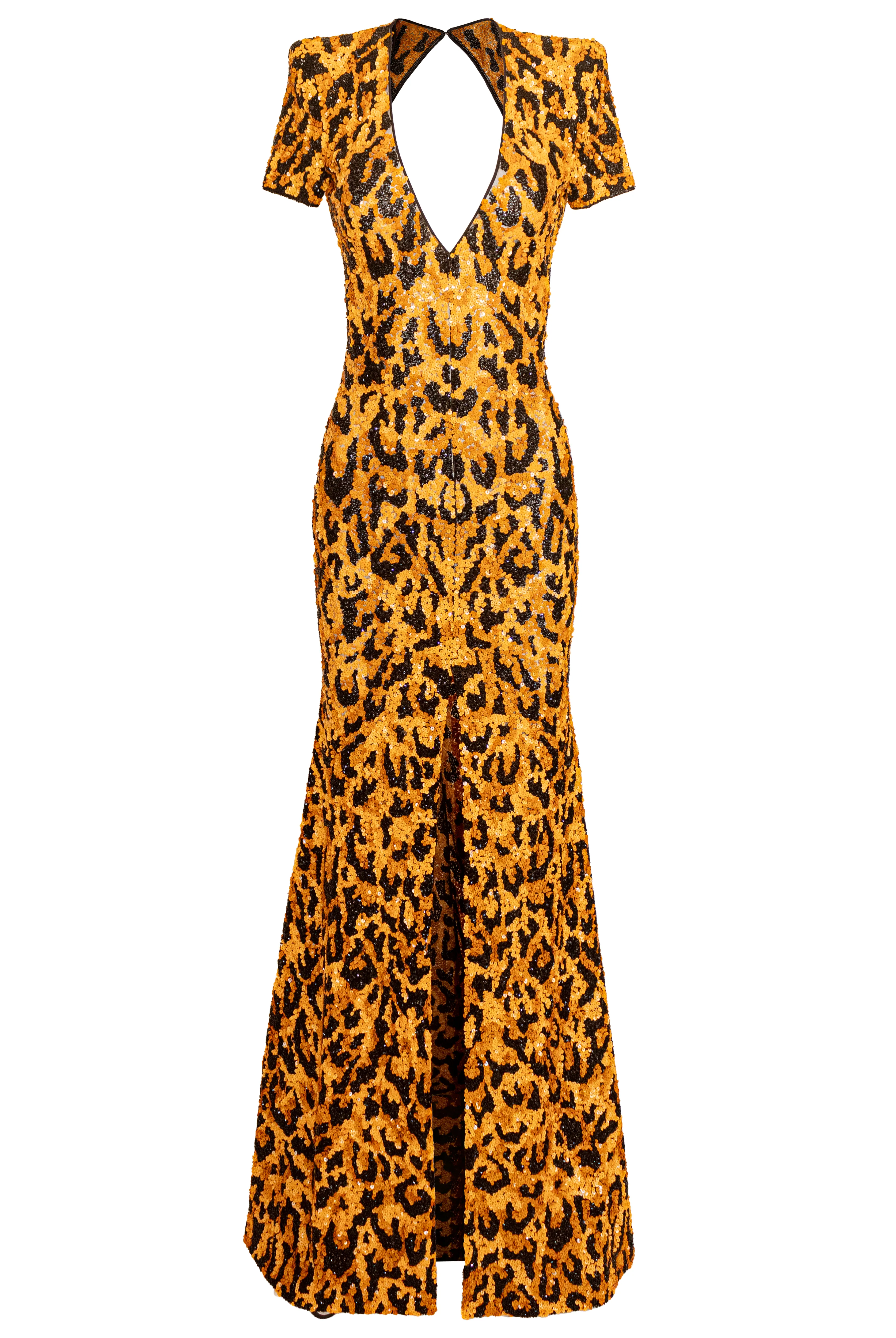 V NECK LEOPARD EMBROIDERED COLUMN GOWN sold by Naeem Khan product image thumbnail 3