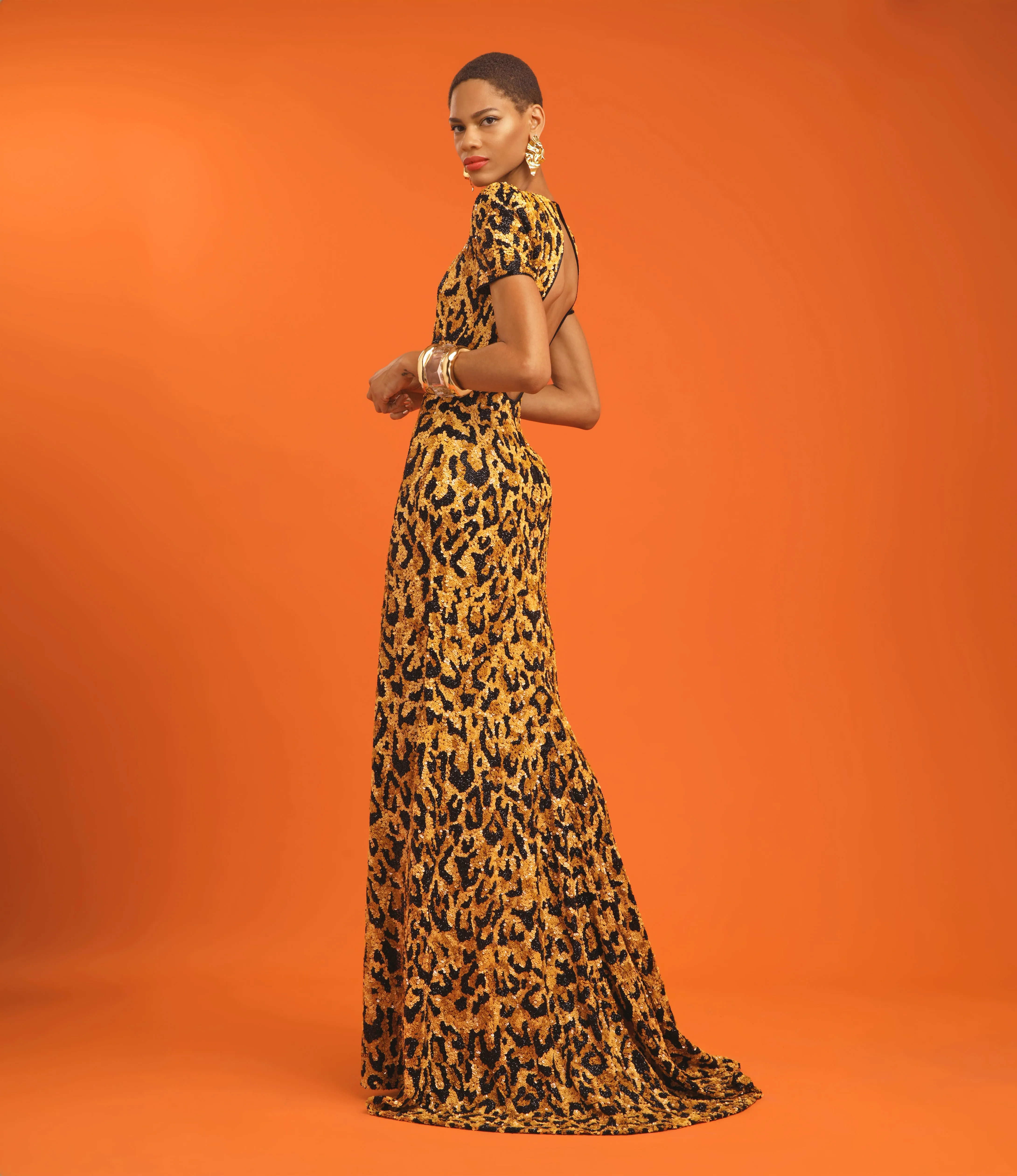 V NECK LEOPARD EMBROIDERED COLUMN GOWN sold by Naeem Khan product image thumbnail 2