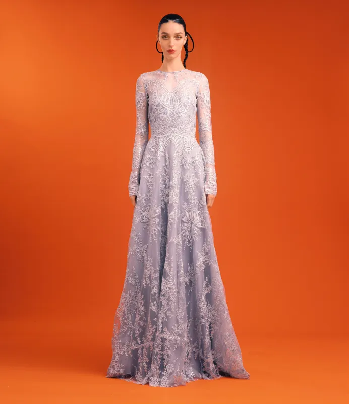 CHANDELIER LACE LONG SLEEVE GOWN sold by Naeem Khan