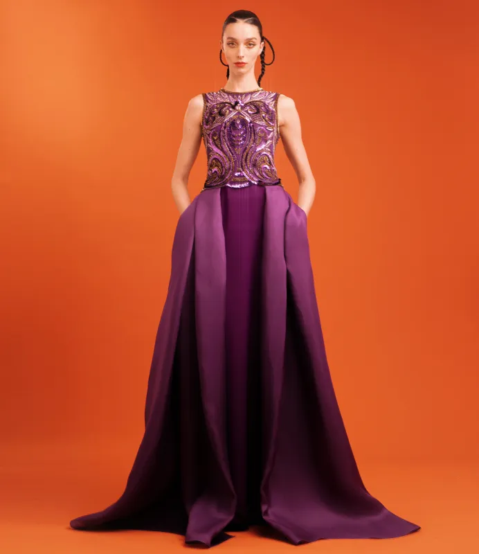 JEWEL NECK EMBELLISHED CREPE COLUMN GOWN sold by Naeem Khan