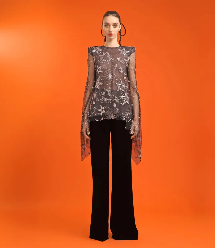 CELESTIAL EMBROIDERED BUTTERFLY SLEEVE BLOUSE sold by Naeem Khan