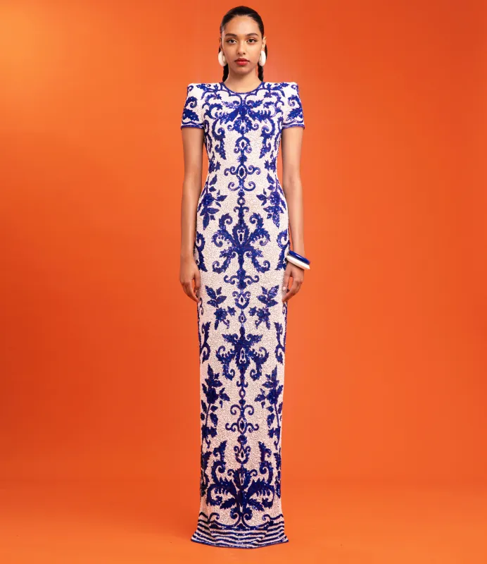 EMBROIDERED CAP SLEEVE GOWN sold by Naeem Khan