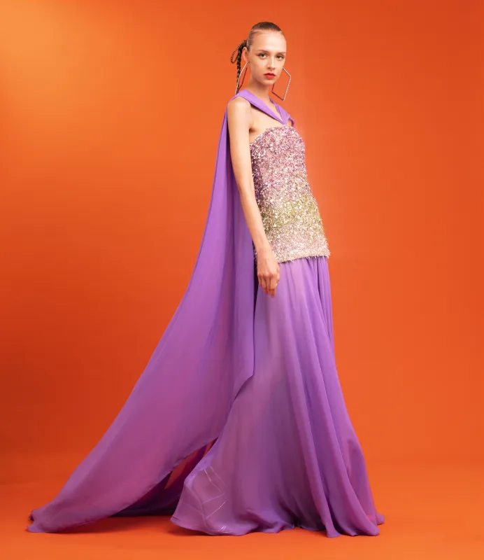 BEADED STRAPLESS DRESS WITH CHIFFON DETAIL sold by Naeem Khan